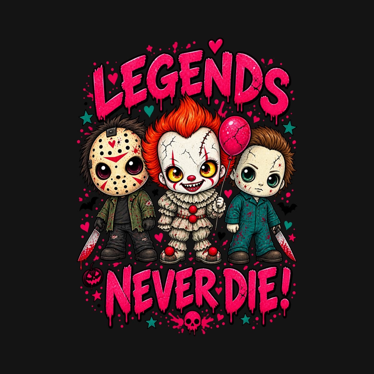 Koszulka damska czarna Halloween chibi mordercy z maczetą klaun prezent, zdjęcie 2