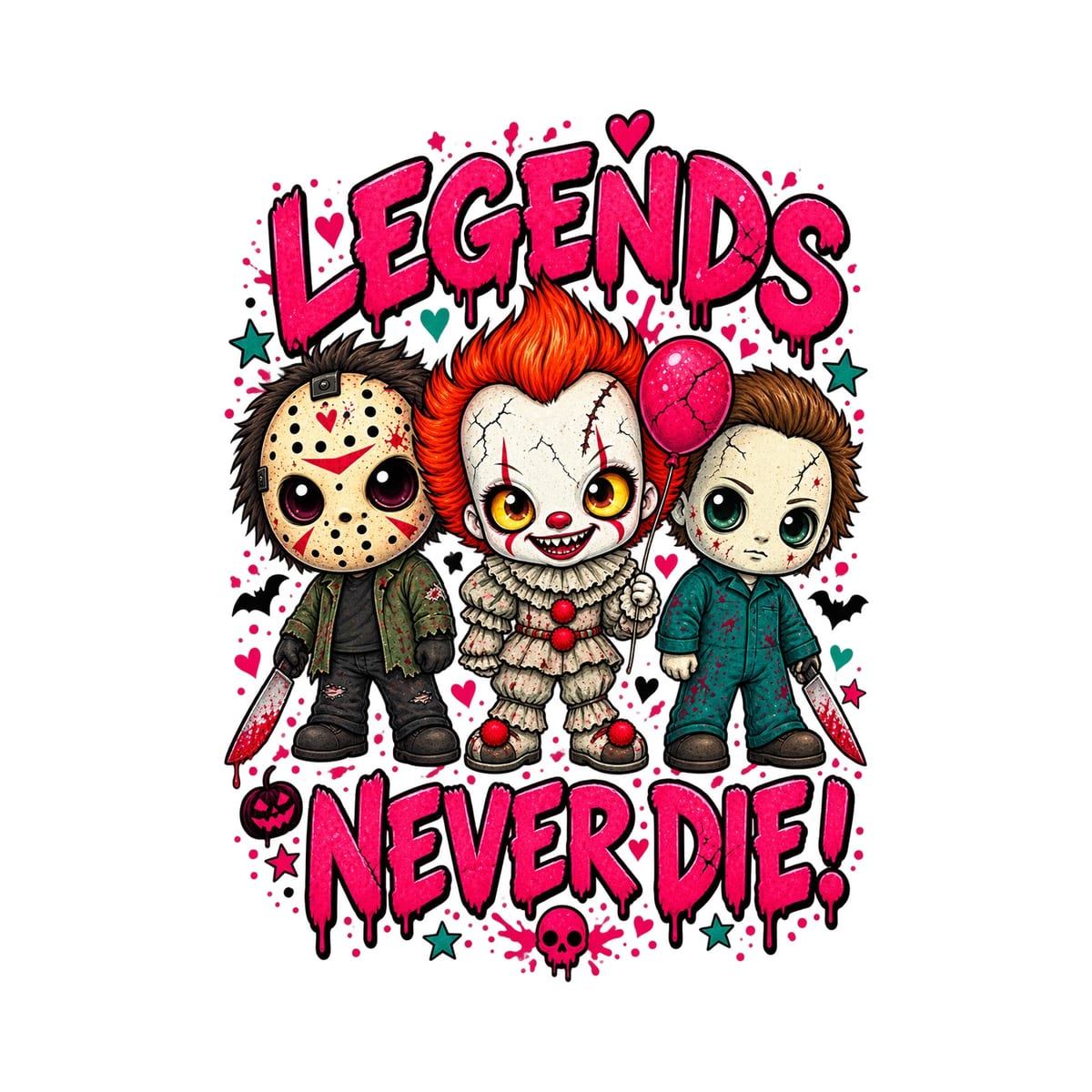 Koszulka damska biała Halloween chibi mordercy z maczetą klaun prezent, zdjęcie 2