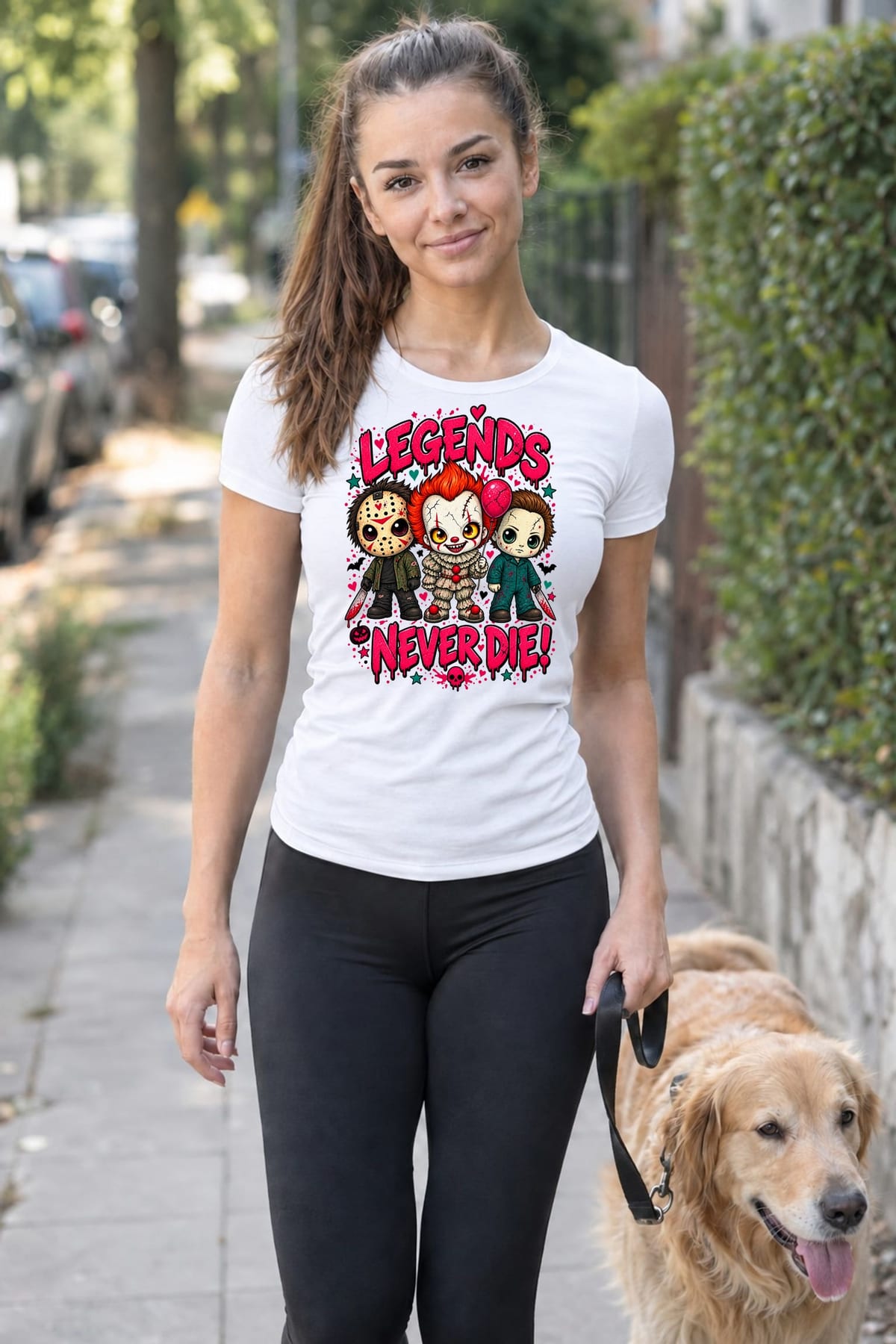 Koszulka damska biała Halloween chibi mordercy z maczetą klaun prezent, zdjęcie 3