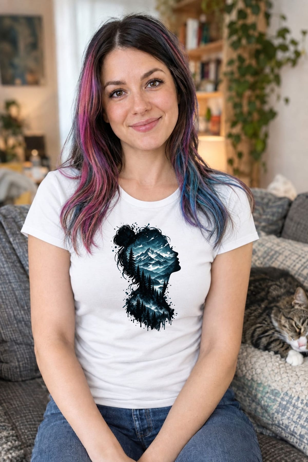 Koszulka damska biała z górami sylwetka kobiety prezent dla niej, zdjęcie 7