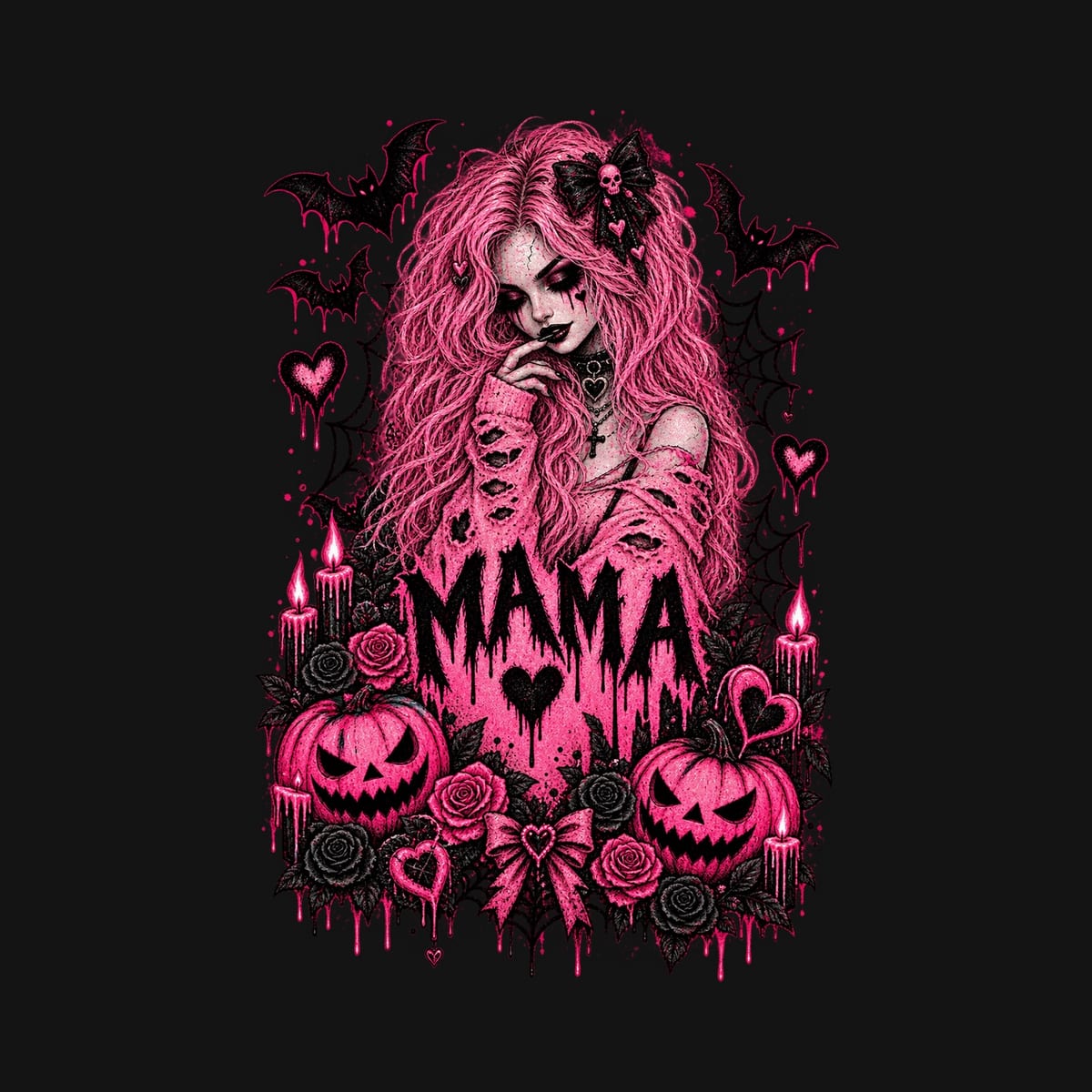 Koszulka damska czarna Halloween dla mamy gotycka mroczna prezent, zdjęcie 2