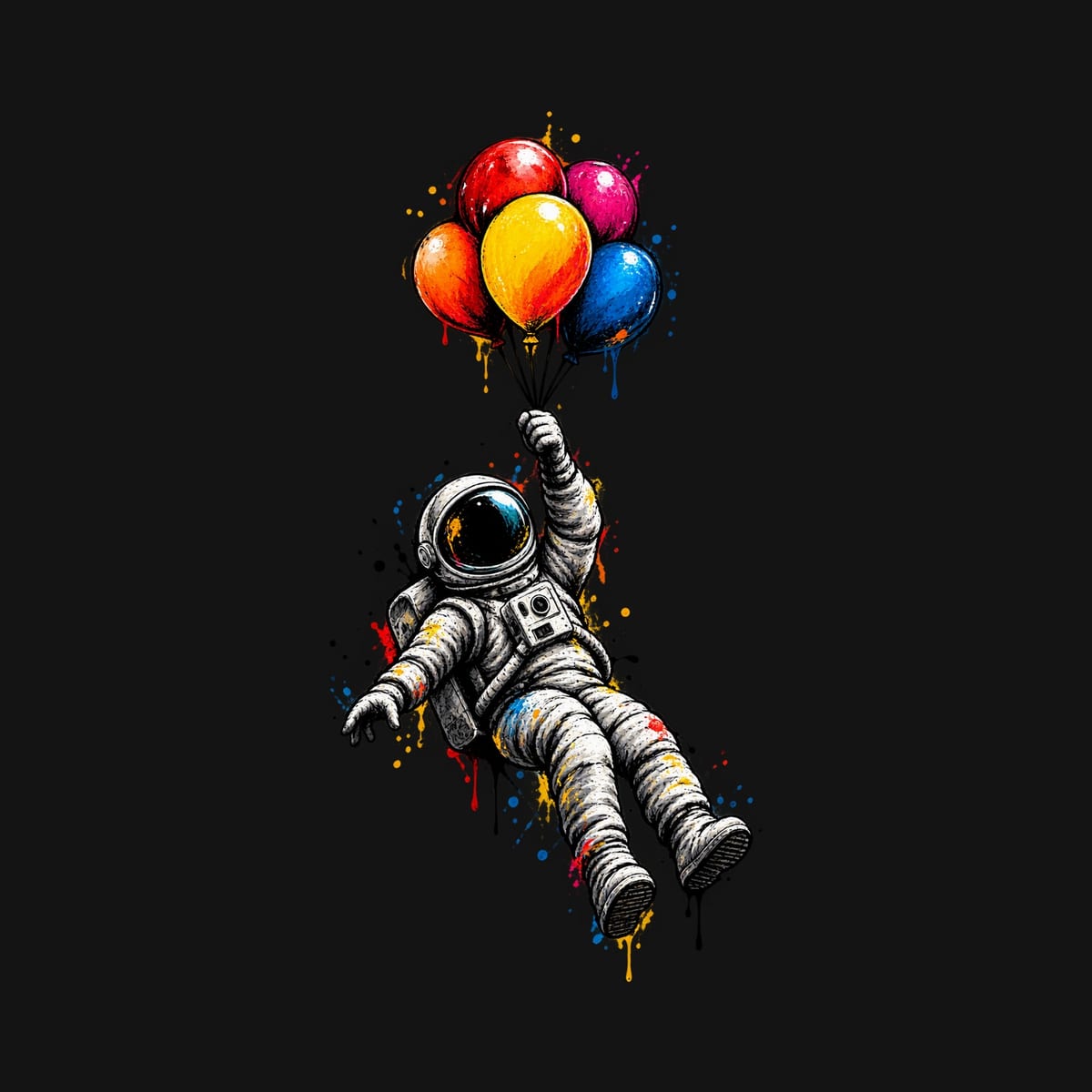 Koszulka damska czarna astronautka z balonami kosmos śmieszna prezent, zdjęcie 2