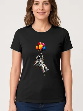 Koszulka damska czarna astronautka z balonami kosmos śmieszna prezent