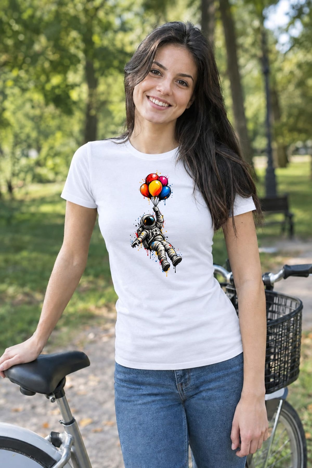 Koszulka damska biała astronautka z balonami kosmos śmieszna prezent, zdjęcie 3
