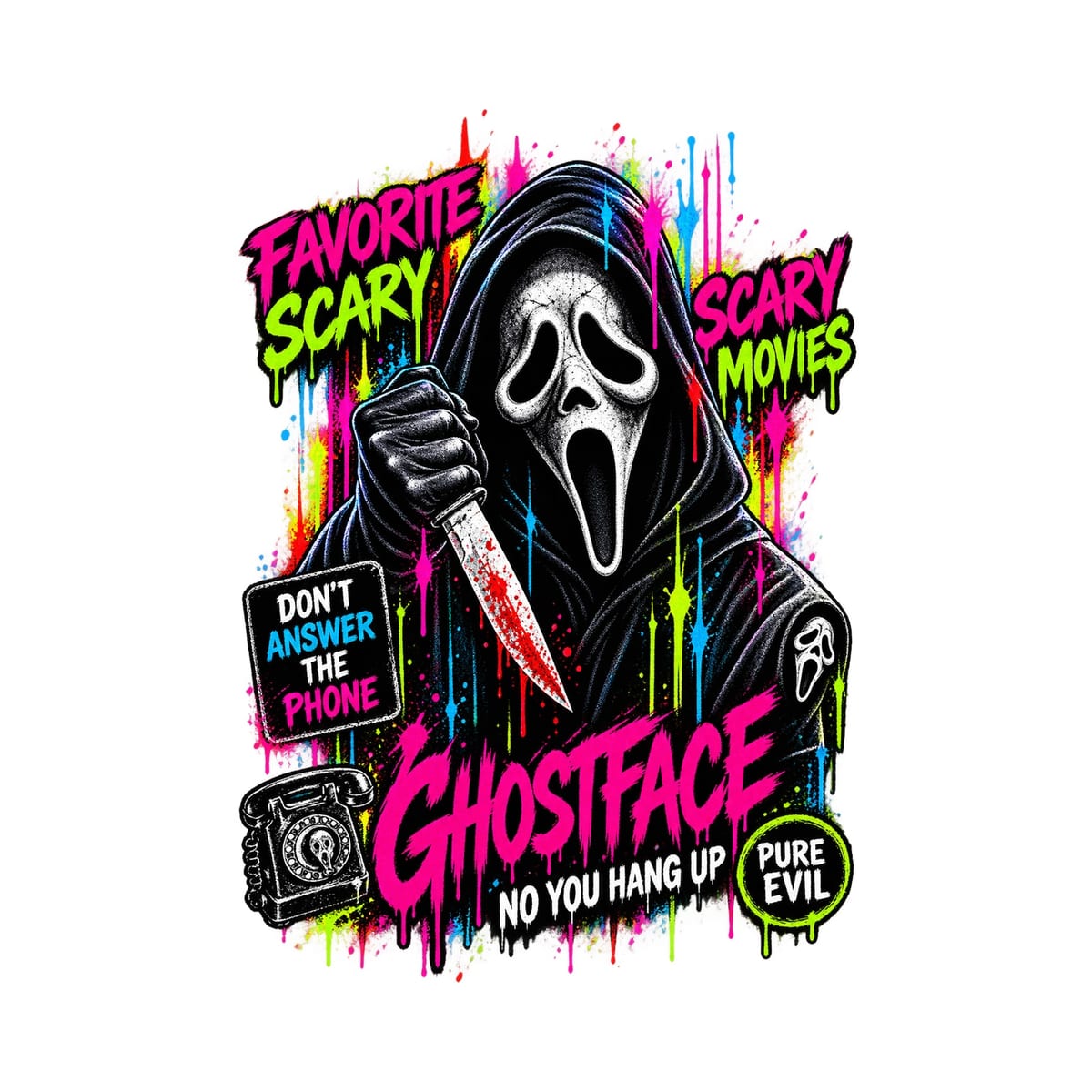 Koszulka damska biała Halloween Ghostface neonowa maska prezent, zdjęcie 2