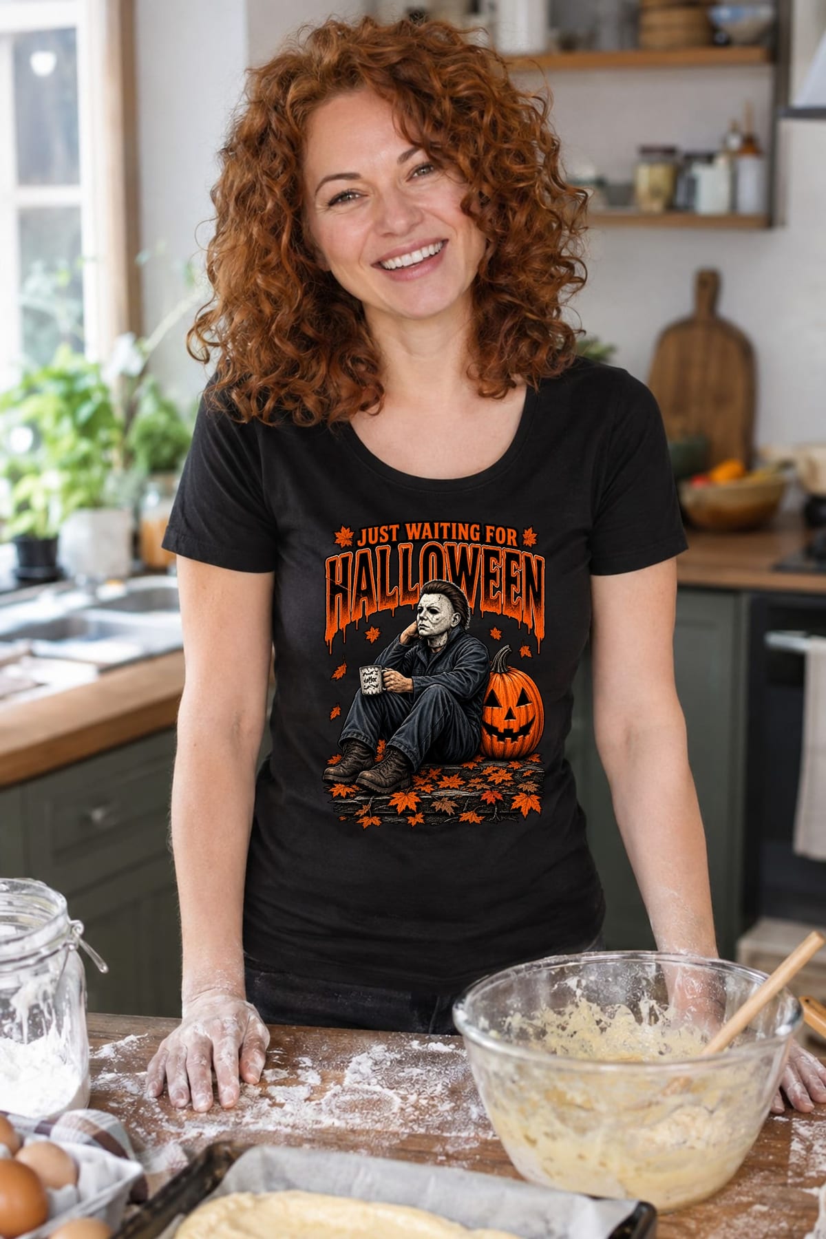 Koszulka damska czarna Halloween morderca z maską dynia prezent, zdjęcie 5