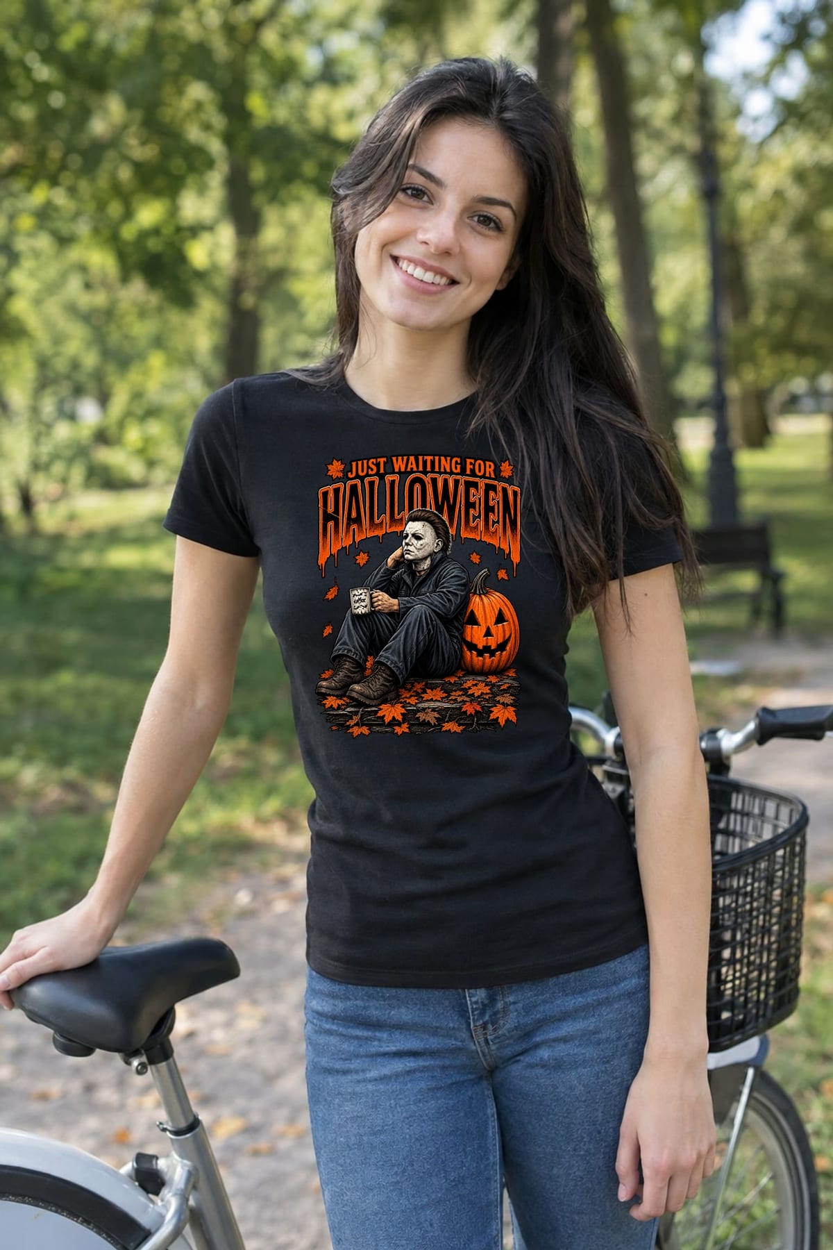 Koszulka damska czarna Halloween morderca z maską dynia prezent, zdjęcie 6
