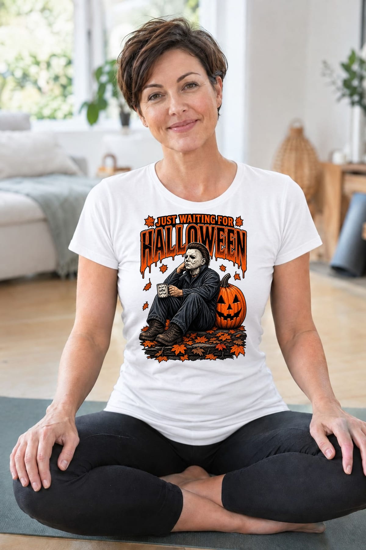 Koszulka damska biała Halloween morderca z maską dynia prezent, zdjęcie 6