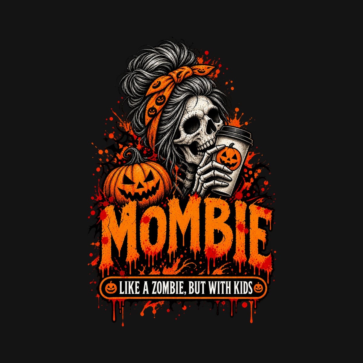 Koszulka damska czarna Halloween mama czaszka z kawą śmieszna prezent, zdjęcie 2