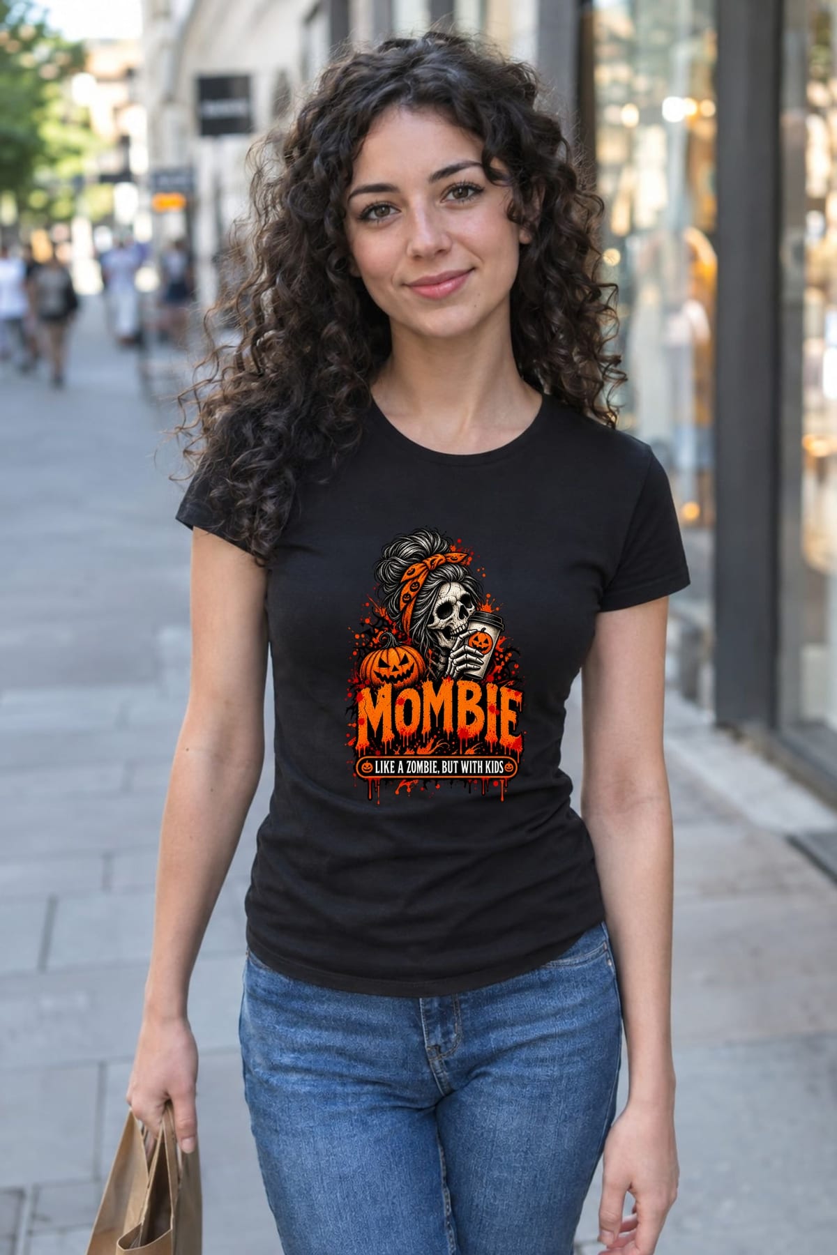 Koszulka damska czarna Halloween mama czaszka z kawą śmieszna prezent, zdjęcie 7