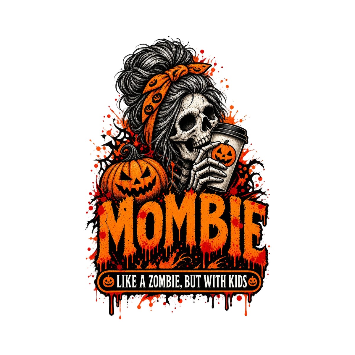 Koszulka damska biała Halloween mama czaszka z kawą śmieszna prezent, zdjęcie 2