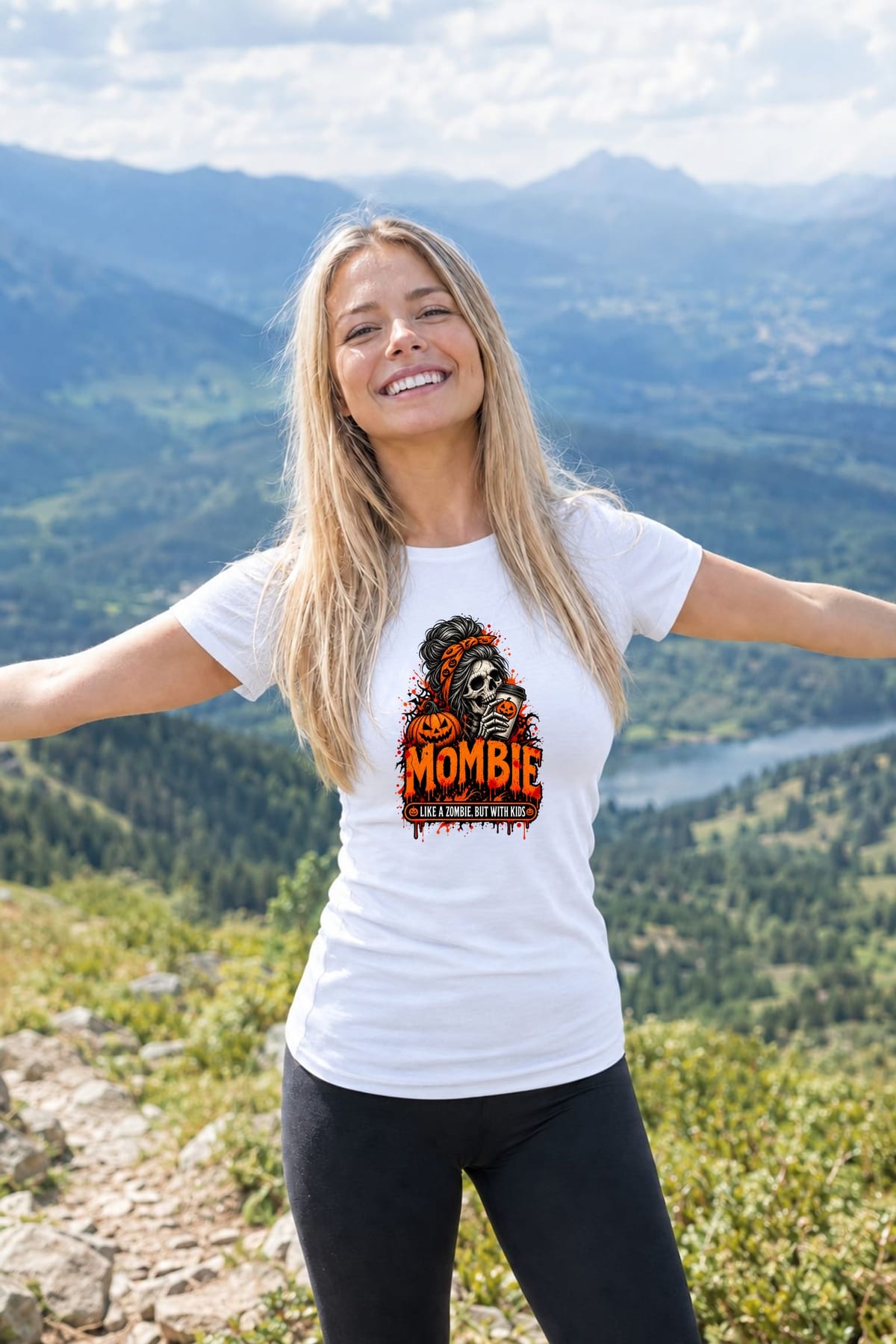 Koszulka damska biała Halloween mama czaszka z kawą śmieszna prezent, zdjęcie 7