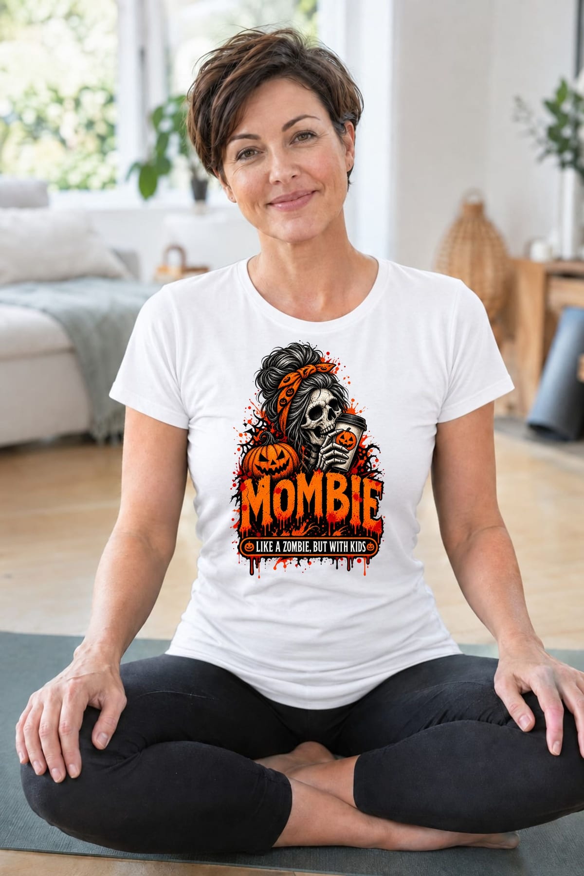 Koszulka damska biała Halloween mama czaszka z kawą śmieszna prezent, zdjęcie 8
