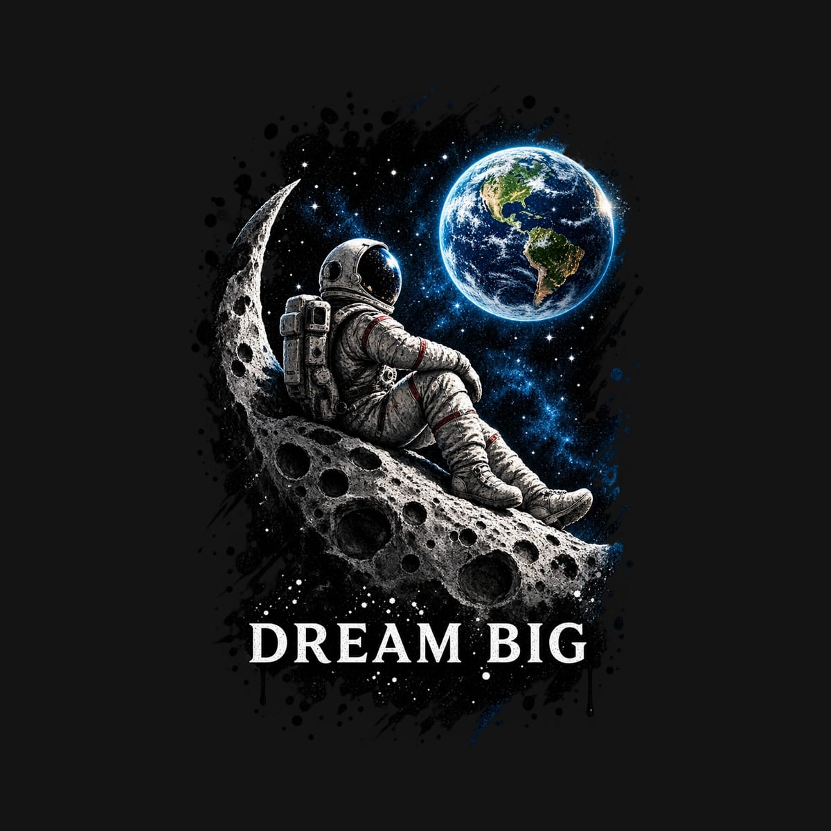 Koszulka damska czarna astronautka dream big kosmos prezent, zdjęcie 2