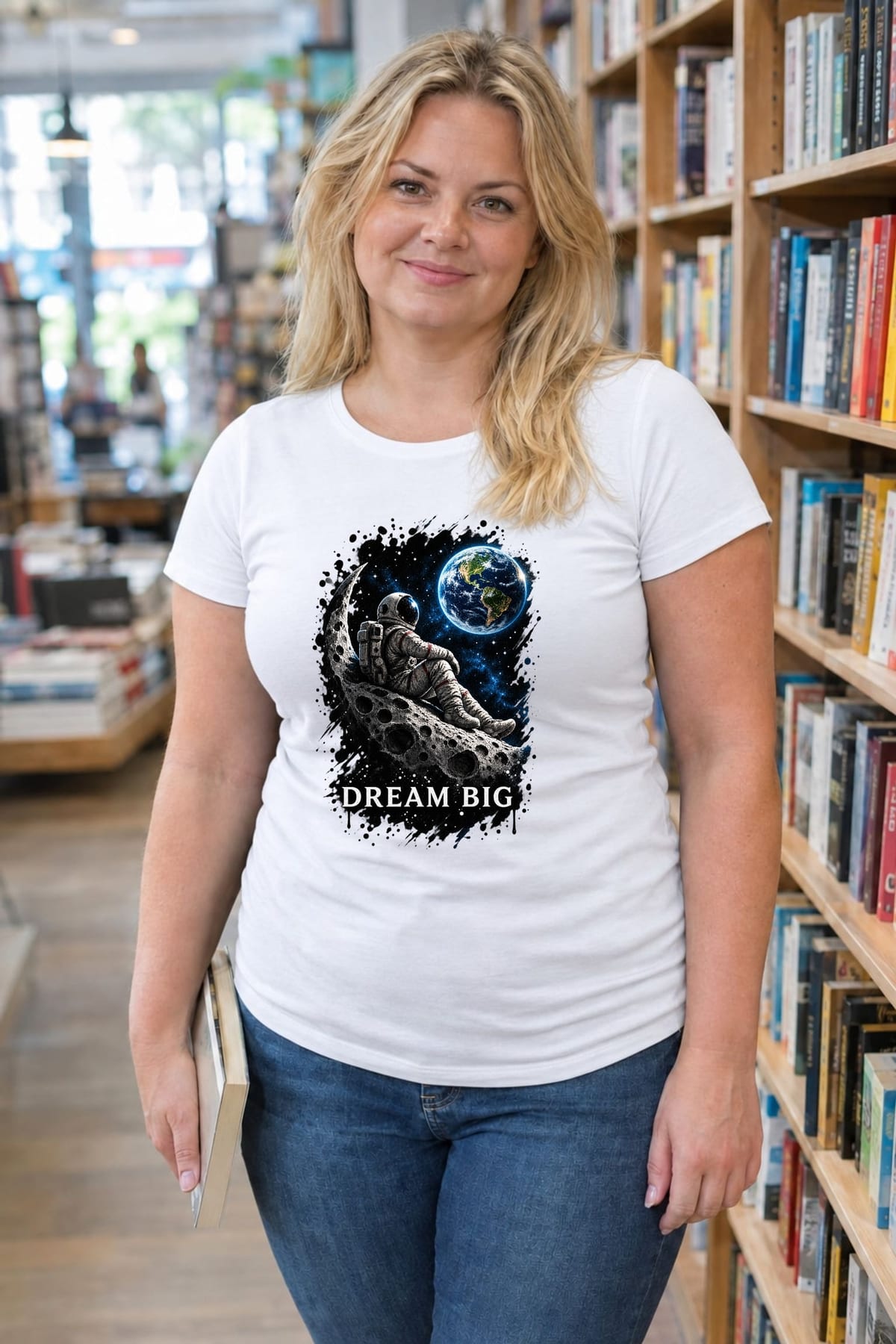 Koszulka damska biała astronautka dream big kosmos prezent, zdjęcie 4