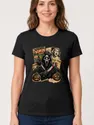 Koszulka damska czarna Halloween Ghostface vintage gazety grozy prezent, zdjęcie 1