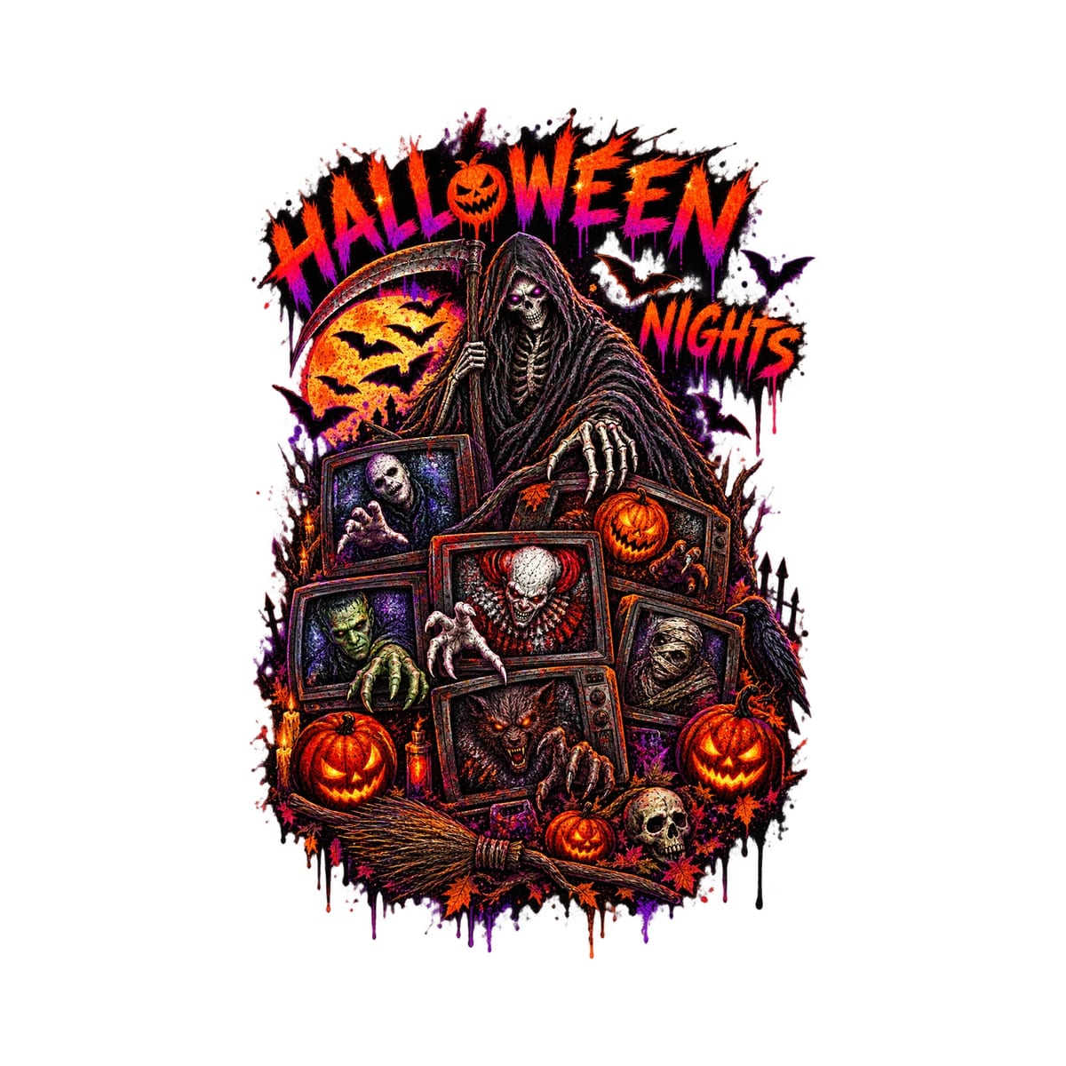 Koszulka damska biała Halloween kosiarz śmierci potwory prezent, zdjęcie 2