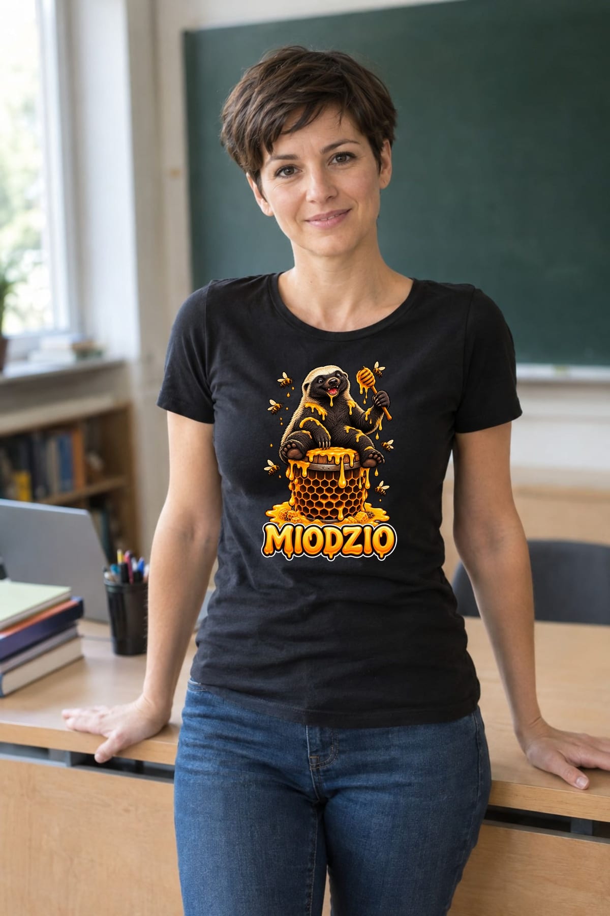 Koszulka damska czarna miodzio borsuk miłośniczka miodu prezent, zdjęcie 3