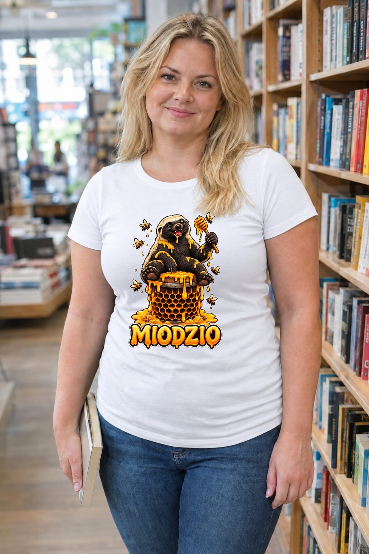 Koszulka damska biała miodzio borsuk miłośniczka miodu prezent, zdjęcie 4