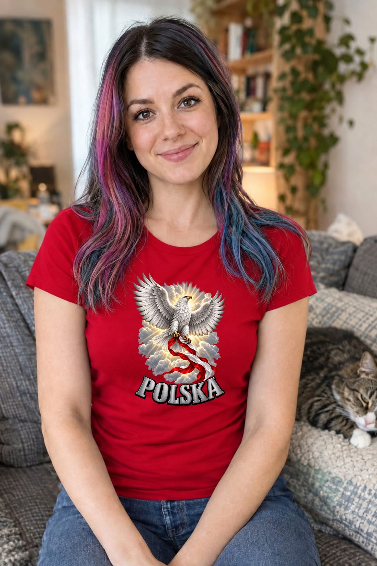 Koszulka damska czerwona polska orzeł patriotyczna flaga prezent, zdjęcie 5
