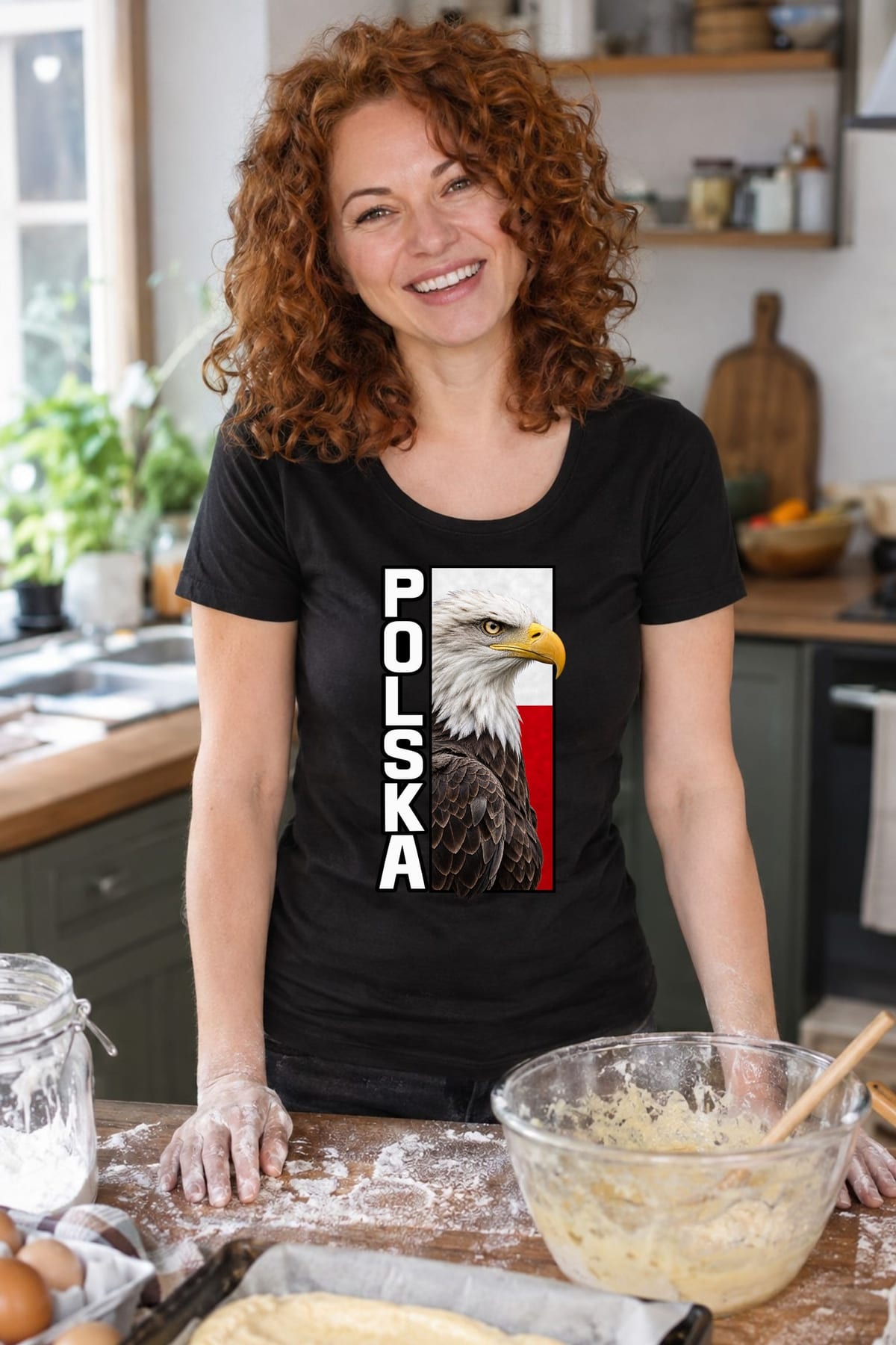 Koszulka damska czarna Polska orzeł patriotyczna z flagą prezent, zdjęcie 3