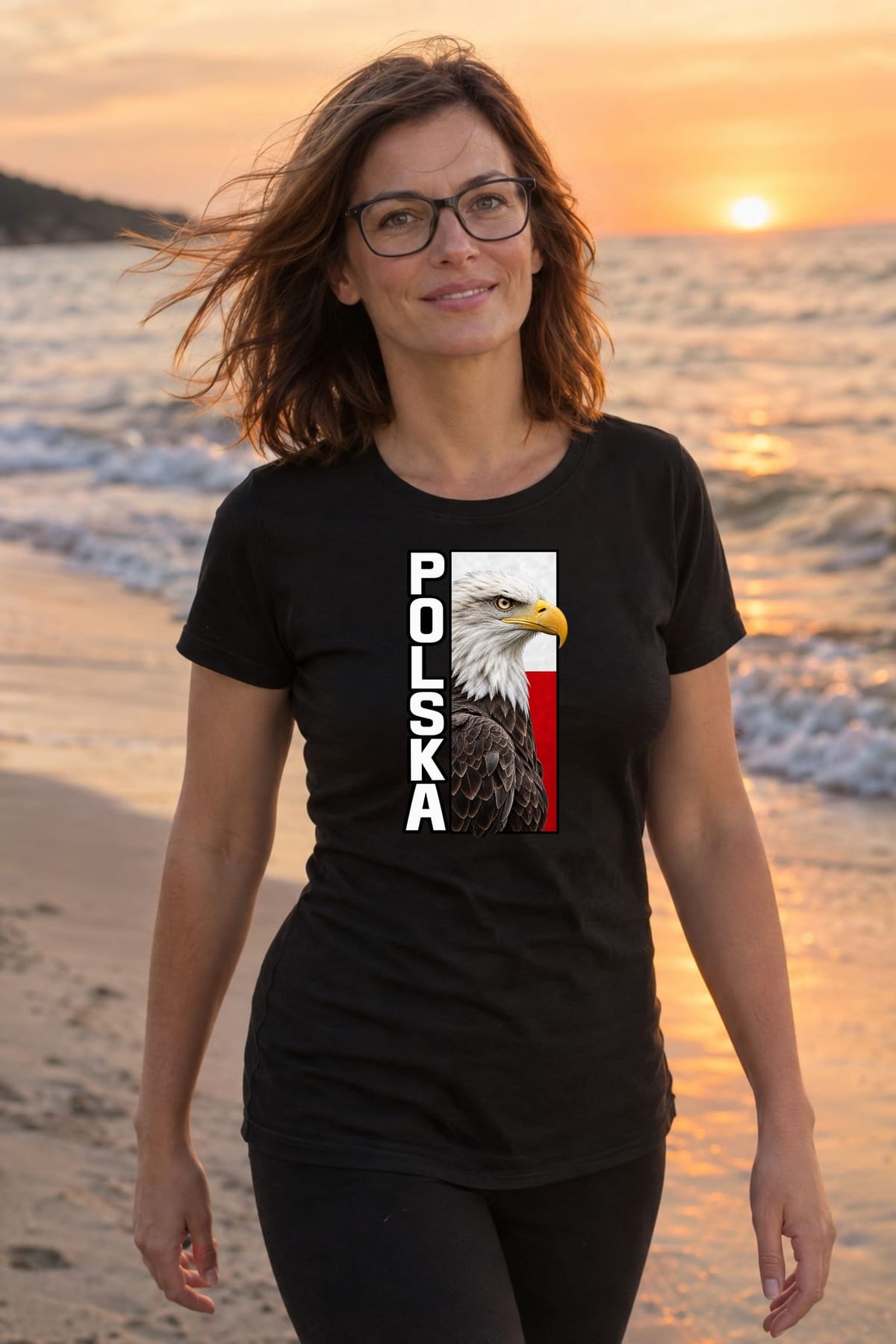 Koszulka damska czarna Polska orzeł patriotyczna z flagą prezent, zdjęcie 4