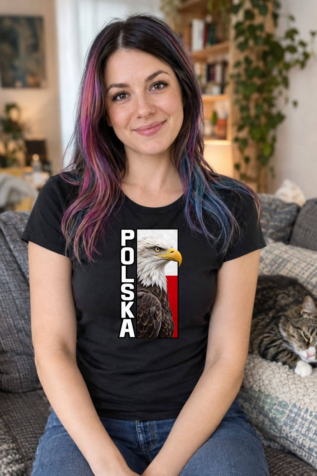 Koszulka damska czarna Polska orzeł patriotyczna z flagą prezent, zdjęcie 5