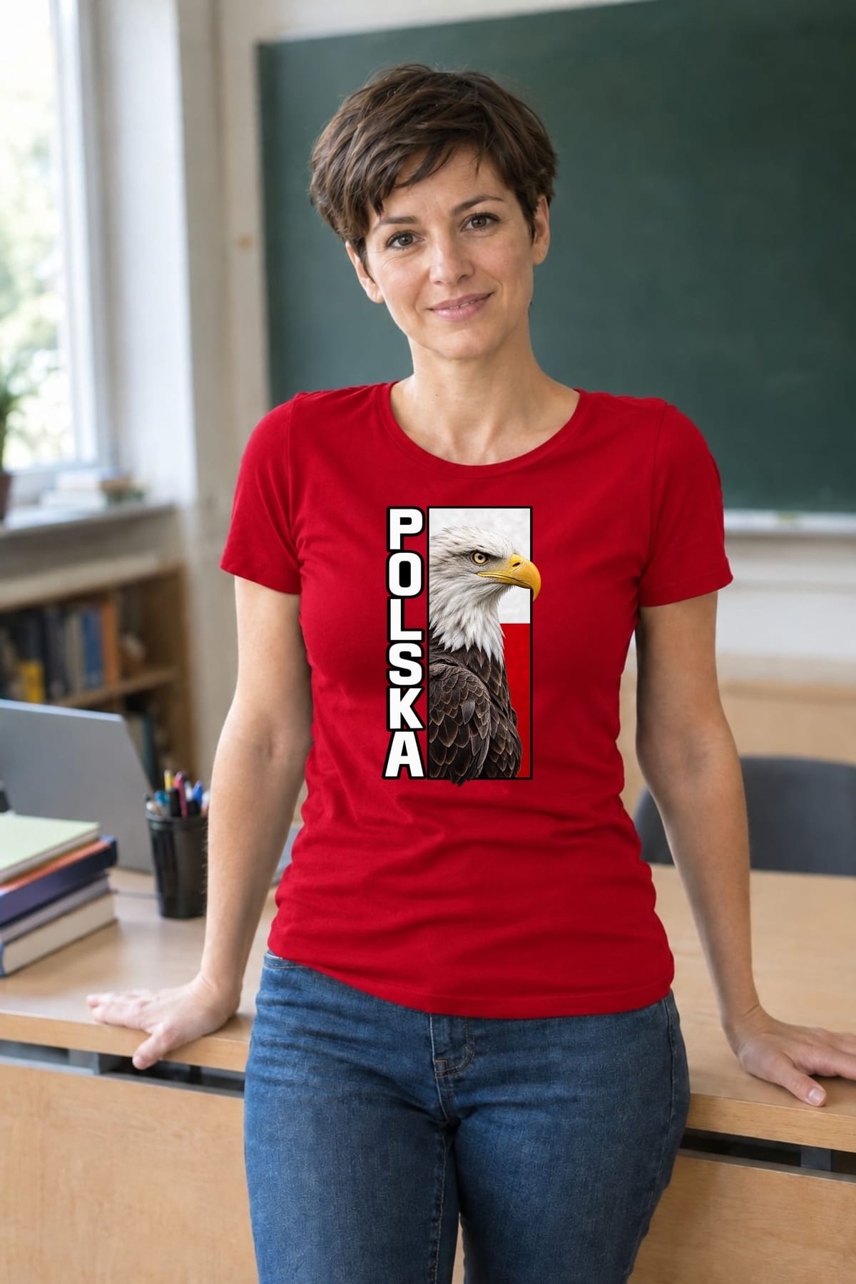 Koszulka damska czerwona Polska orzeł patriotyczna z flagą prezent, zdjęcie 3