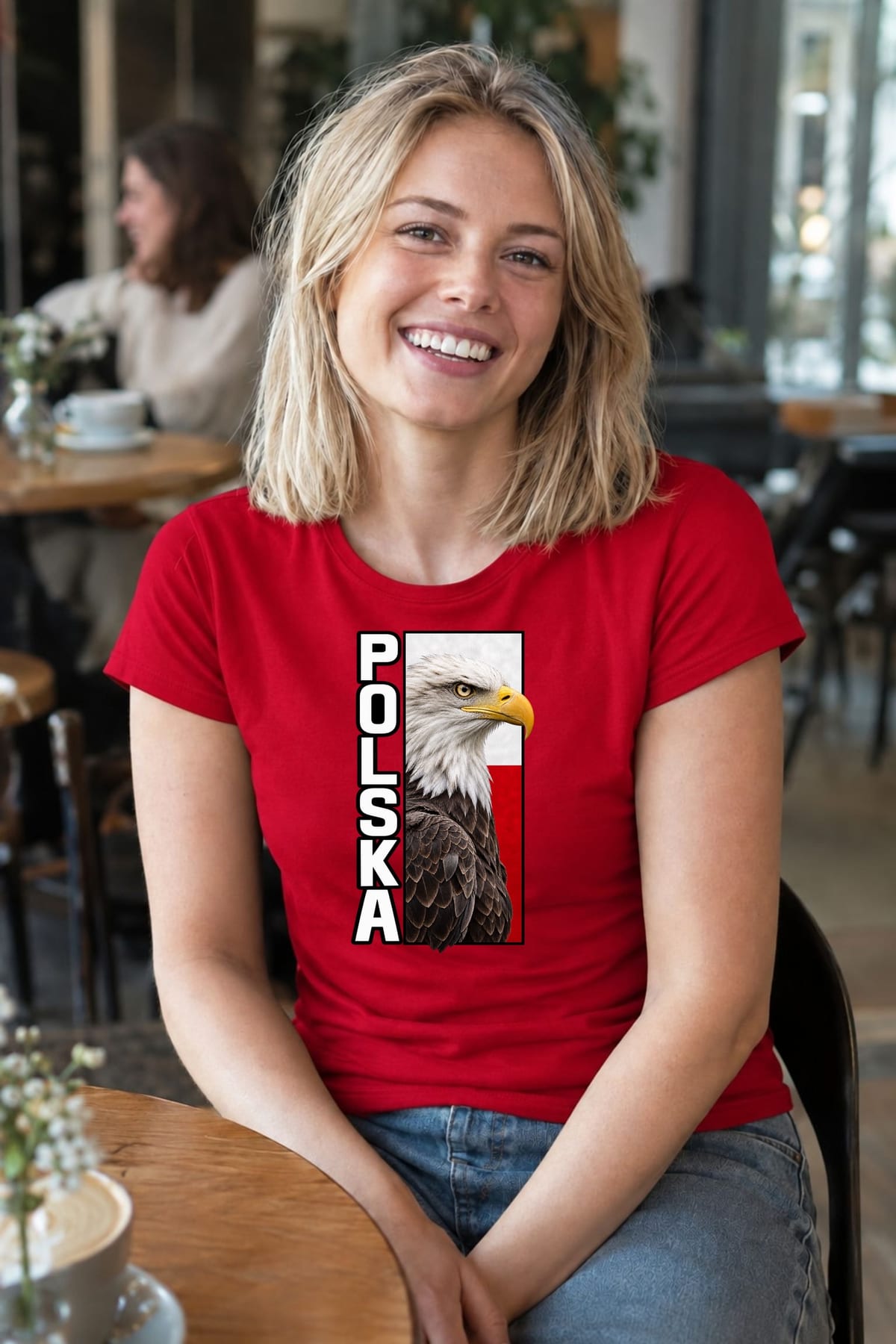 Koszulka damska czerwona Polska orzeł patriotyczna z flagą prezent, zdjęcie 7