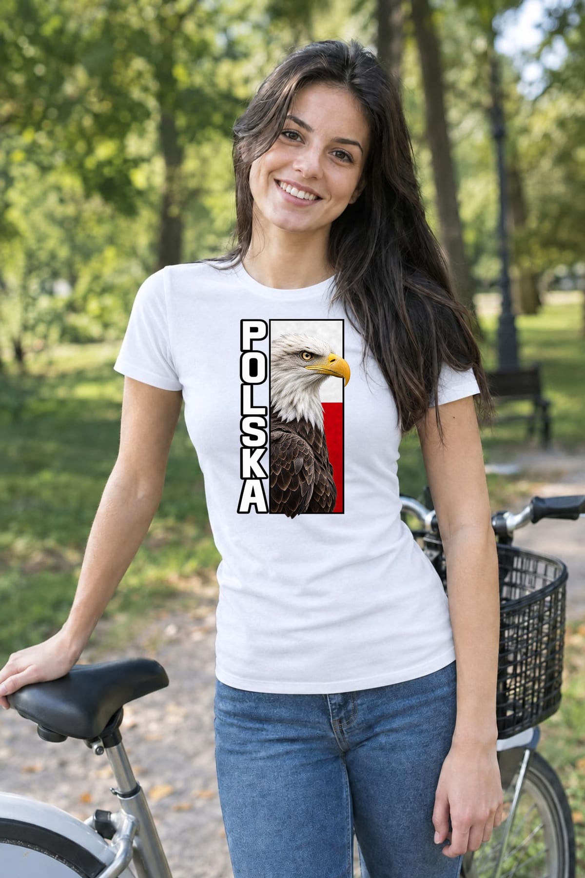 Koszulka damska biała Polska orzeł patriotyczna z flagą prezent, zdjęcie 3