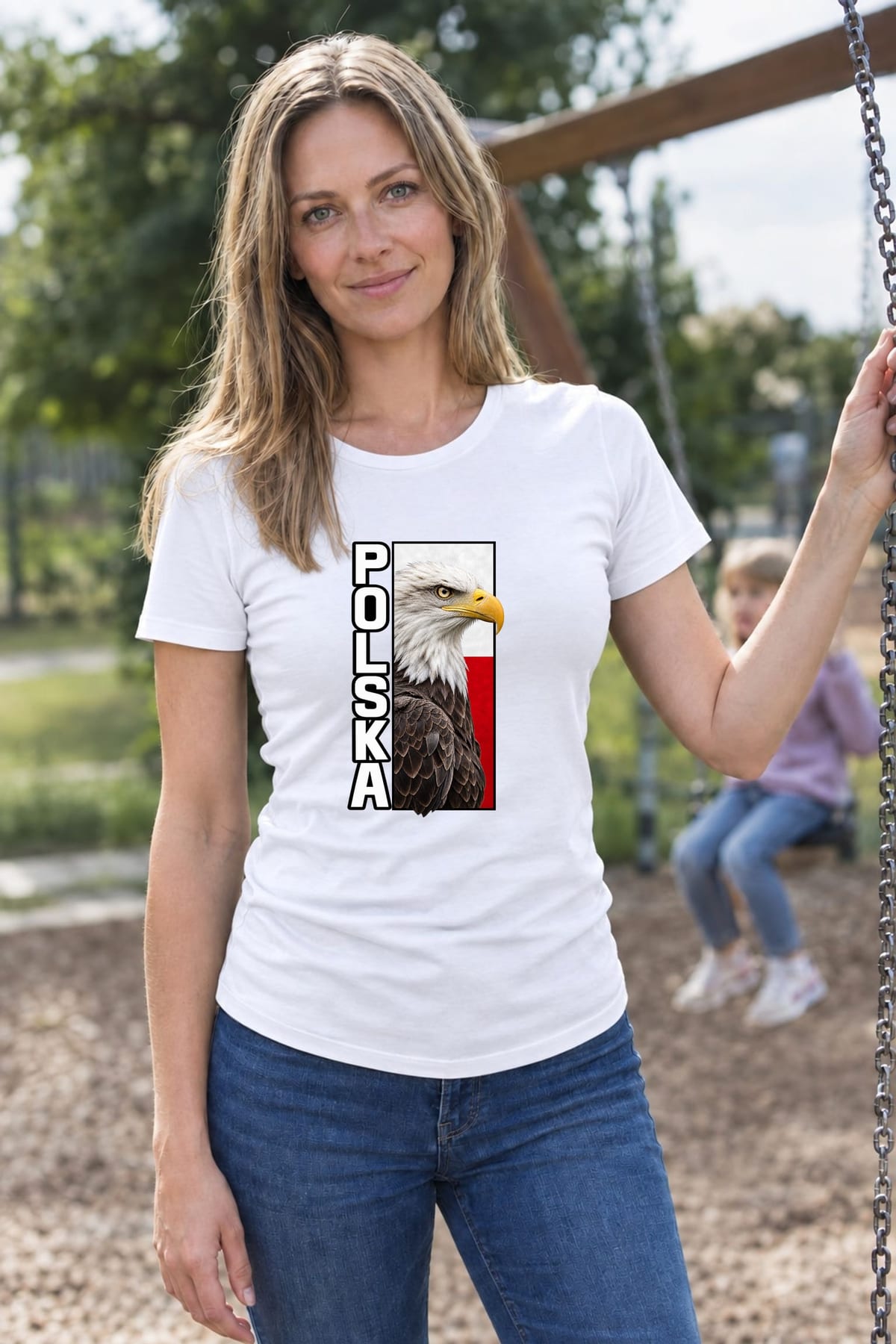 Koszulka damska biała Polska orzeł patriotyczna z flagą prezent, zdjęcie 5