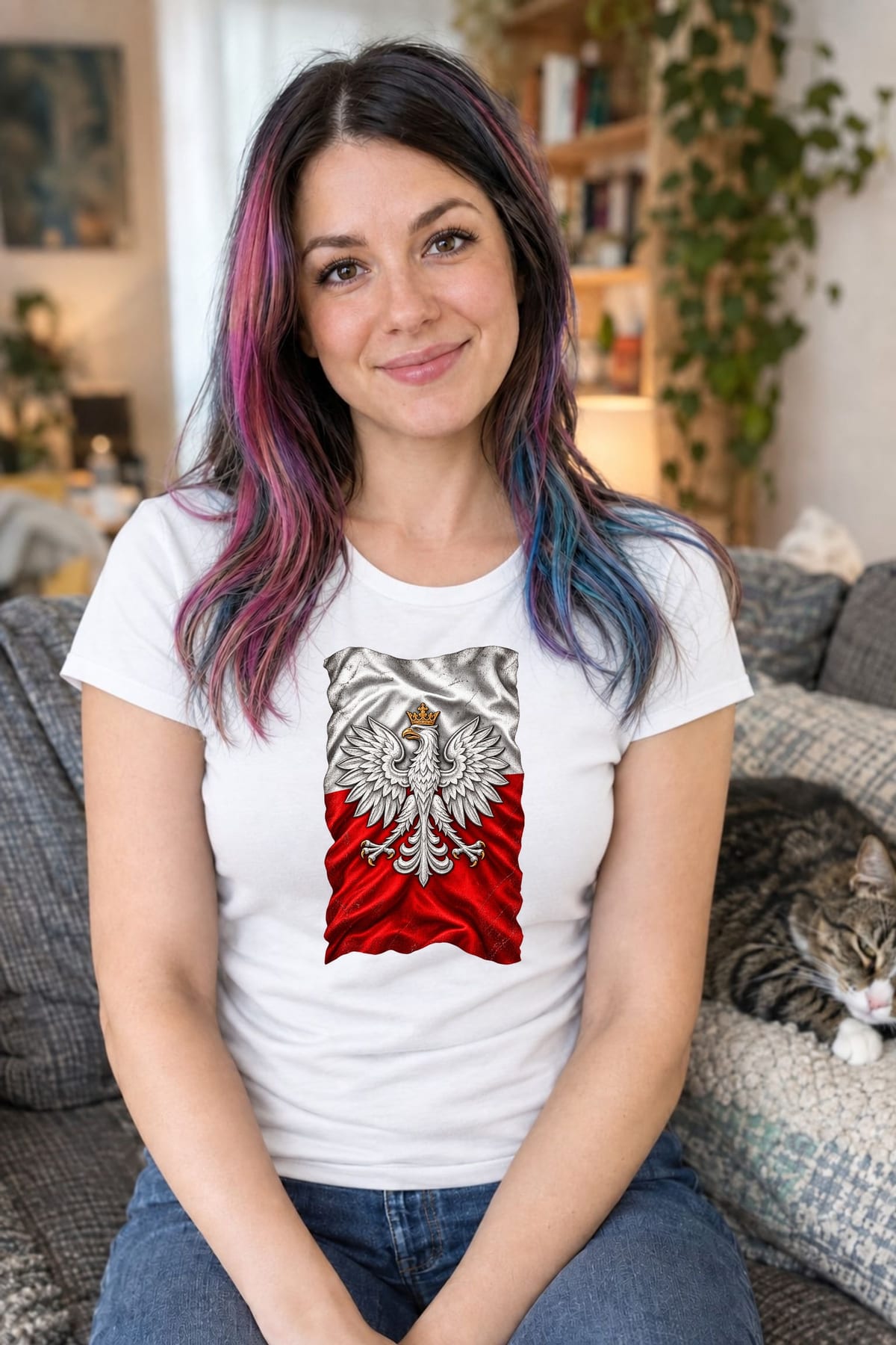 Koszulka damska biała orzeł na fladze patriotyczna dla niej prezent, zdjęcie 3