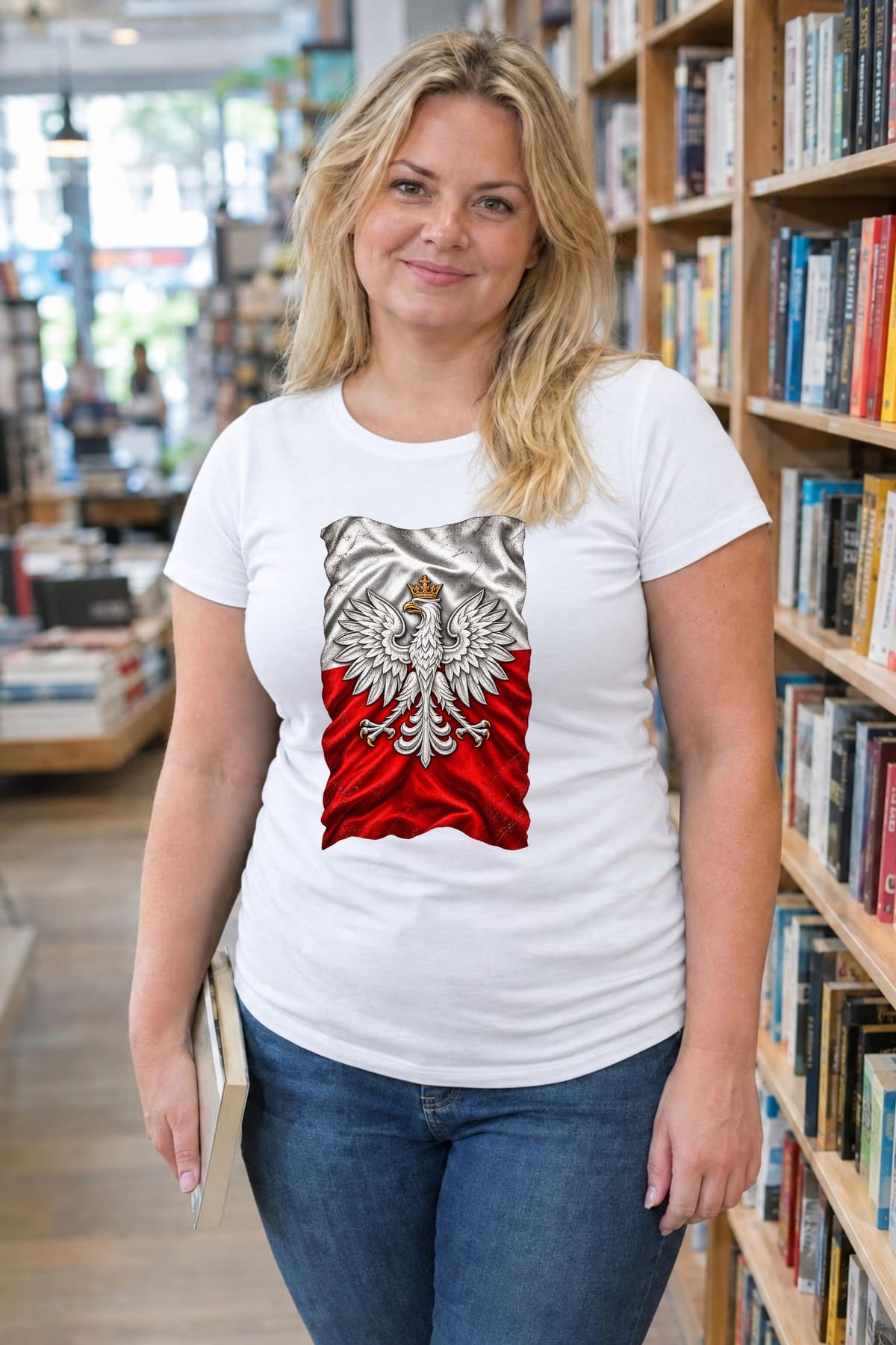 Koszulka damska biała orzeł na fladze patriotyczna dla niej prezent, zdjęcie 6
