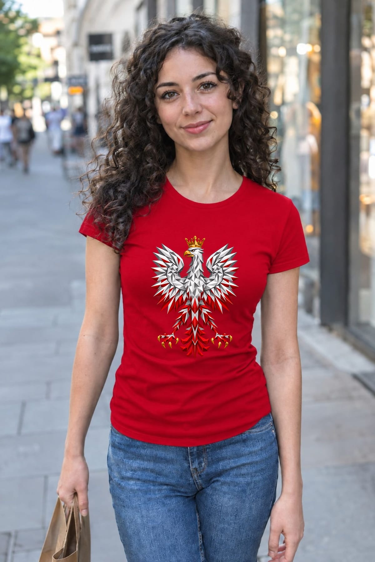 Koszulka damska czerwona orzeł geometryczny patriotyczna prezent, zdjęcie 3