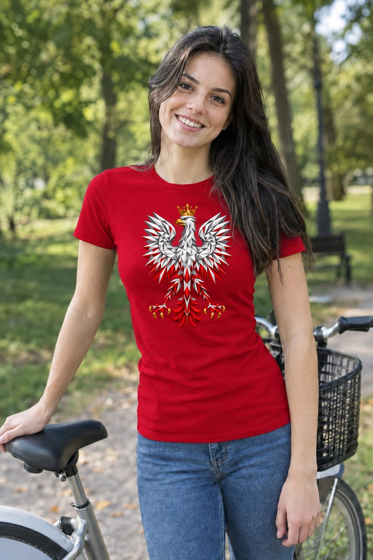 Koszulka damska czerwona orzeł geometryczny patriotyczna prezent, zdjęcie 5