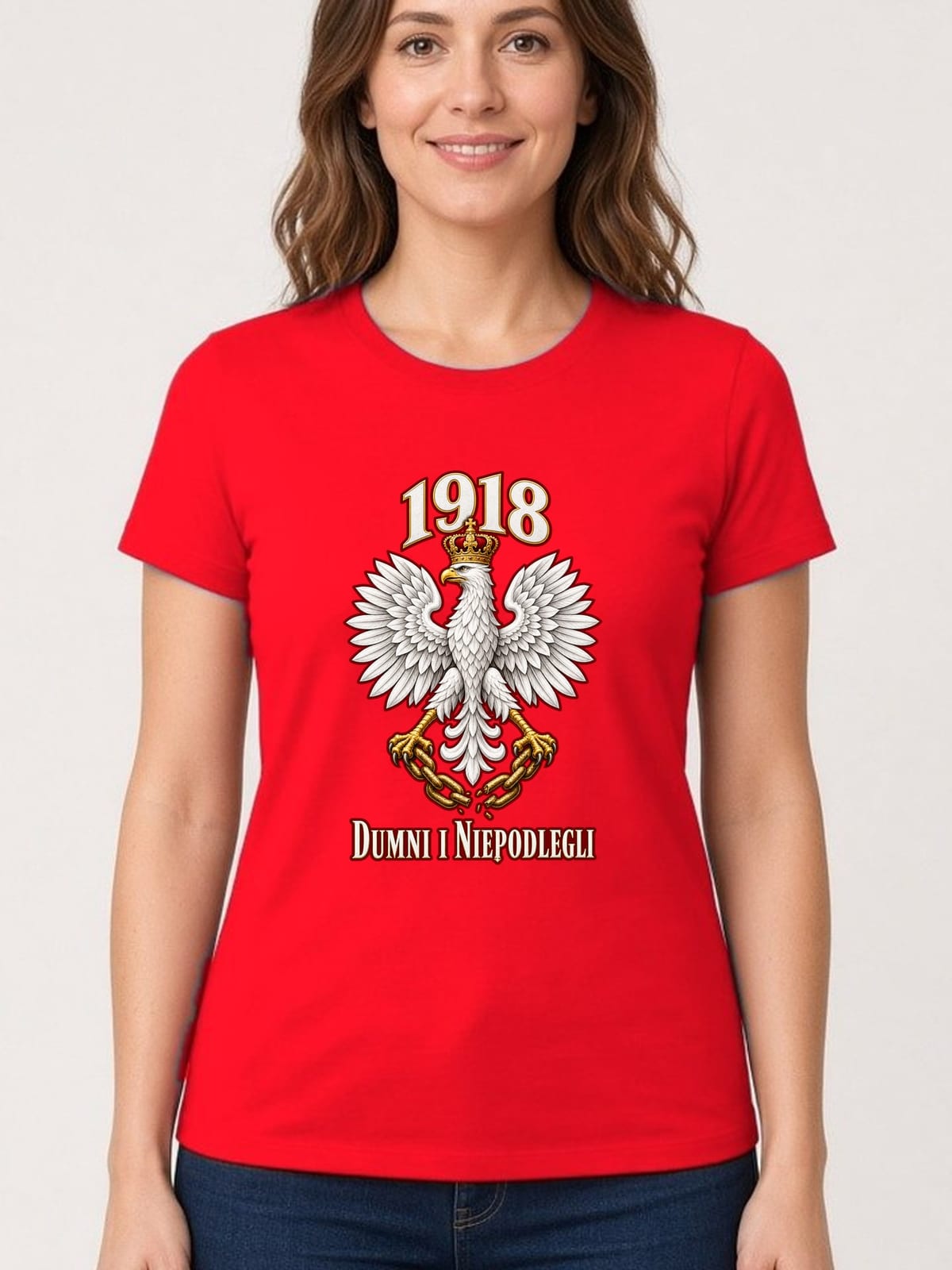 Koszulka damska czerwona dumni i niepodlegli orzeł 1918 patriotyczna, zdjęcie 1