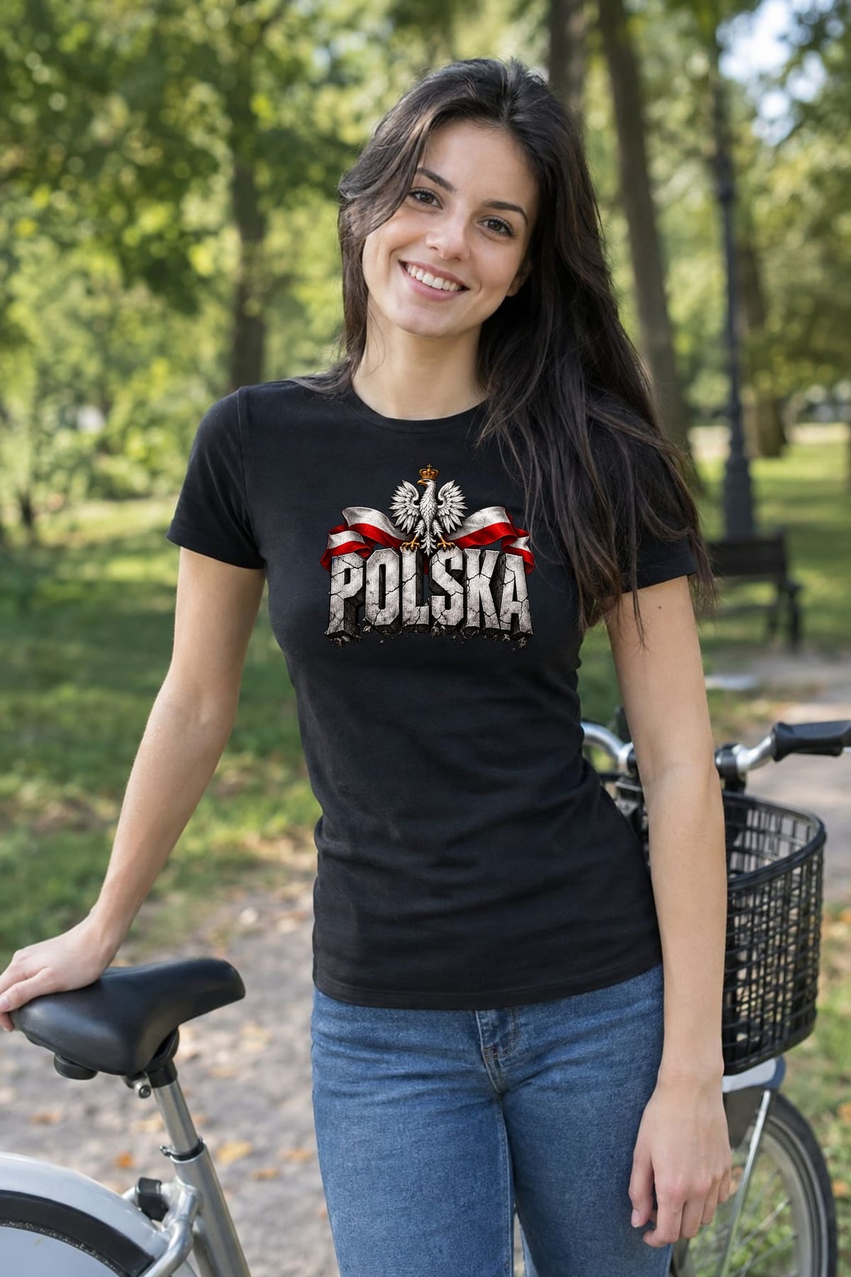 Koszulka damska czarna Polska orzeł kamienne litery patriotyczna, zdjęcie 3