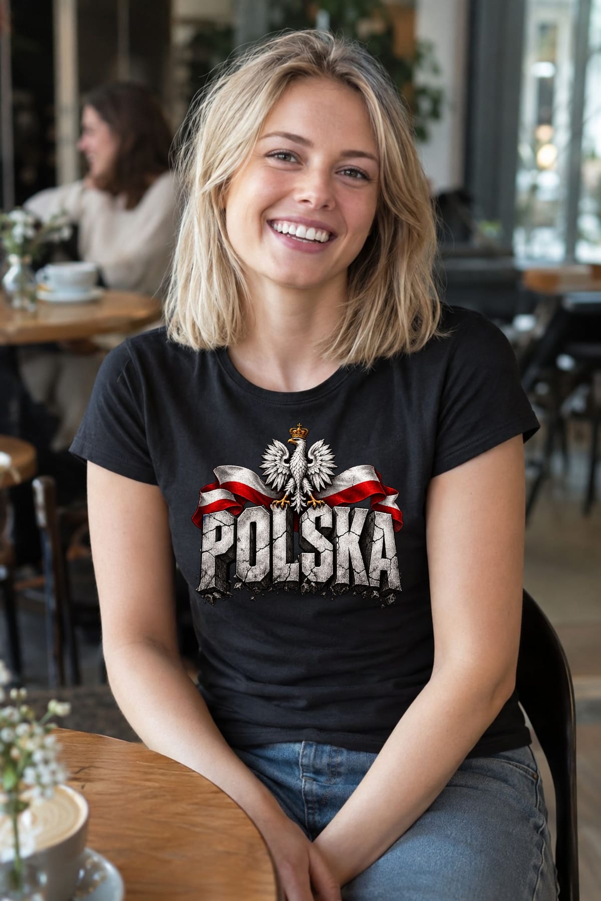 Koszulka damska czarna Polska orzeł kamienne litery patriotyczna, zdjęcie 6