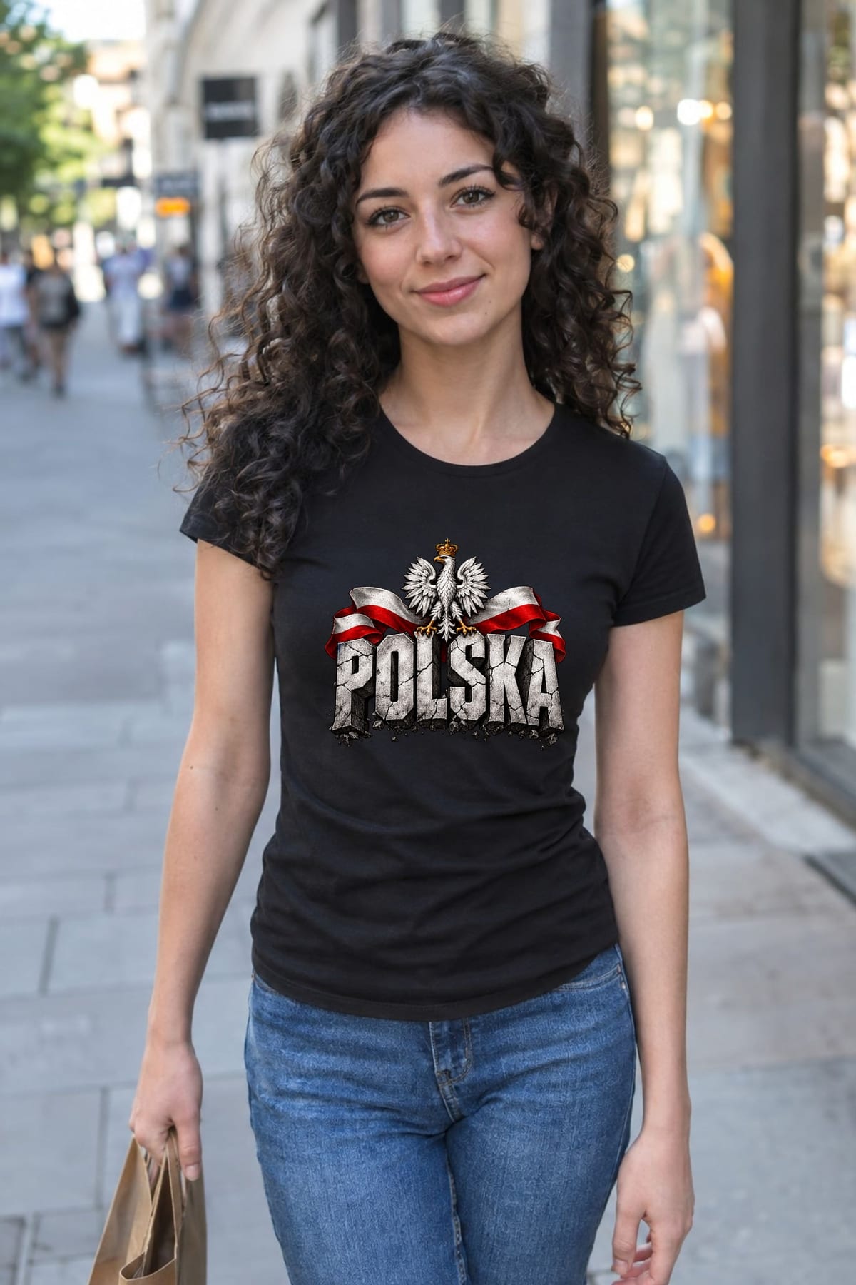 Koszulka damska czarna Polska orzeł kamienne litery patriotyczna, zdjęcie 7