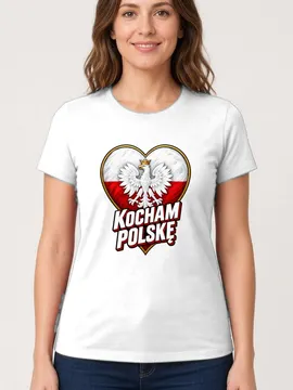 Koszulka damska biała kocham polskę patriotyczna z orłem prezent