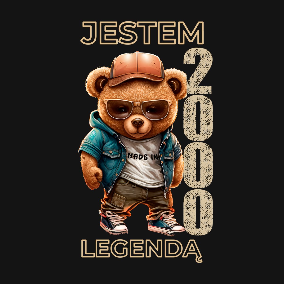 Koszulka damska czarna z misiem Jestem legendą rocznik 2000 prezent na urodziny, zdjęcie 2