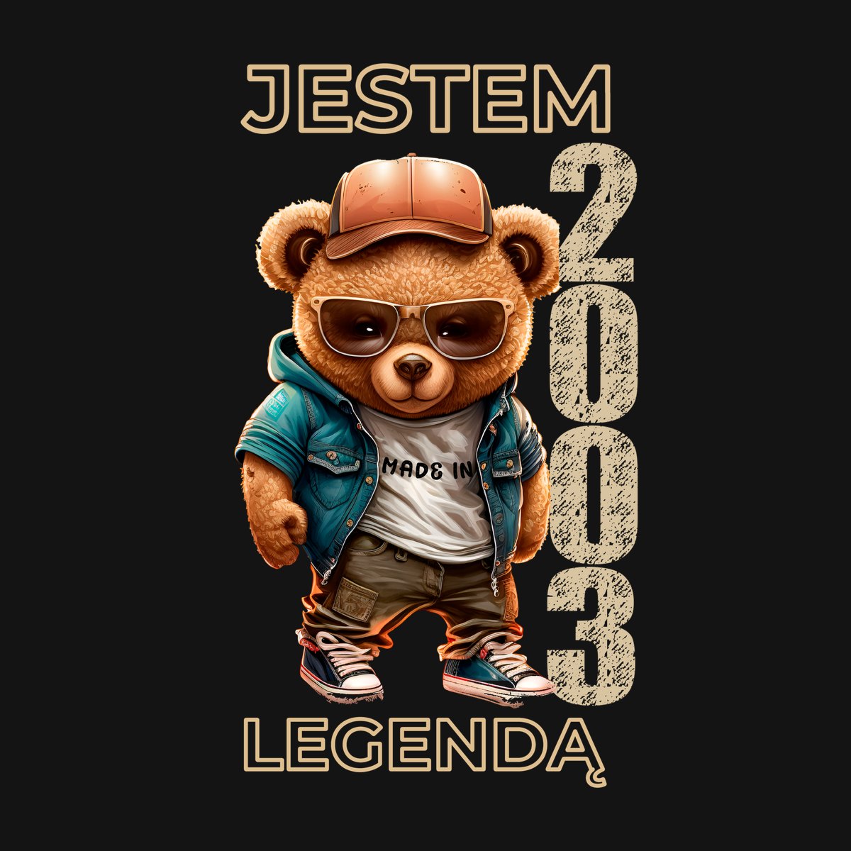 Koszulka damska czarna z misiem Jestem legendą rocznik 2003 prezent na urodziny, zdjęcie 2