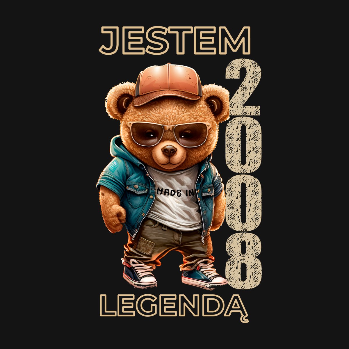 Koszulka damska czarna z misiem Jestem legendą rocznik 2008 prezent na urodziny, zdjęcie 2