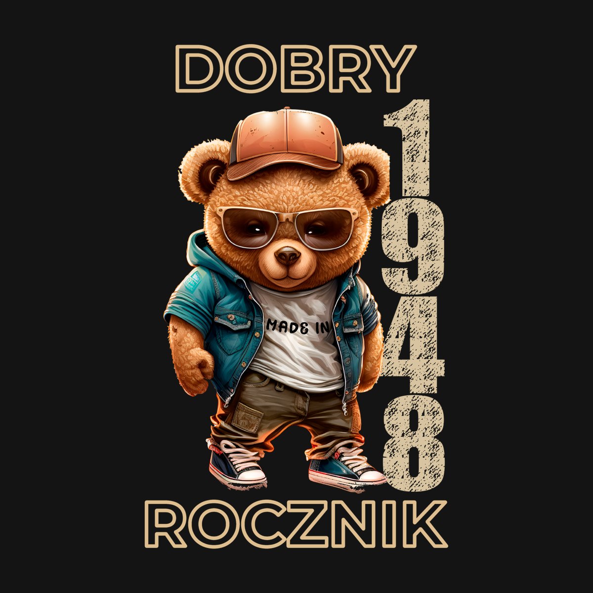 Koszulka damska czarna z misiem Dobry rocznik rocznik 1948 prezent na urodziny, zdjęcie 2