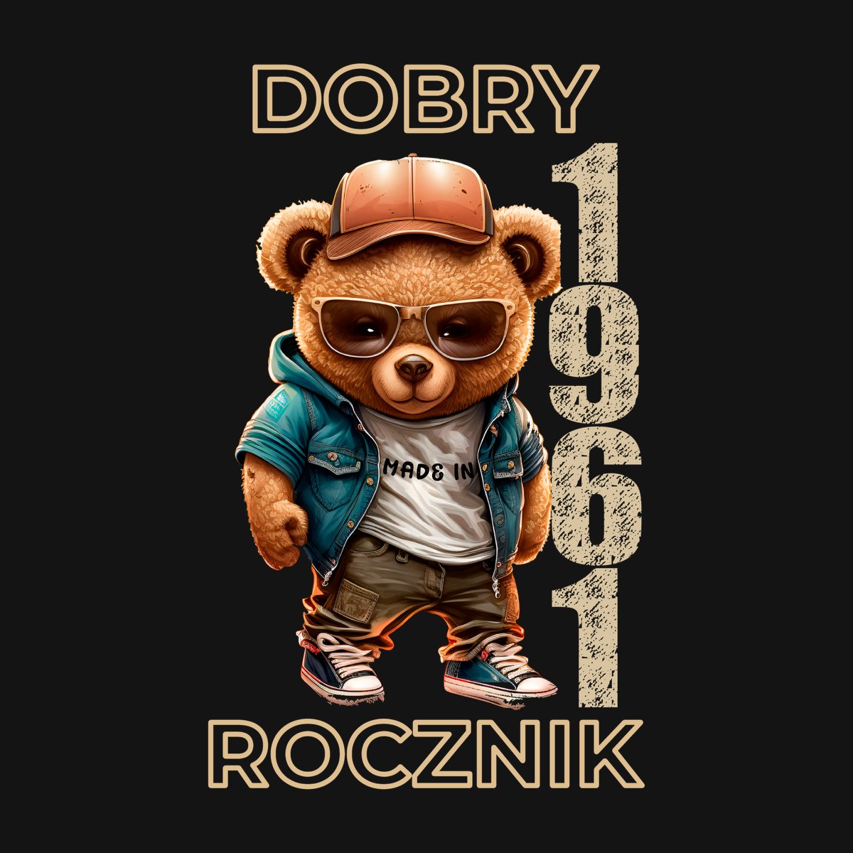 Koszulka damska czarna z misiem Dobry rocznik rocznik 1961 prezent na urodziny, zdjęcie 2