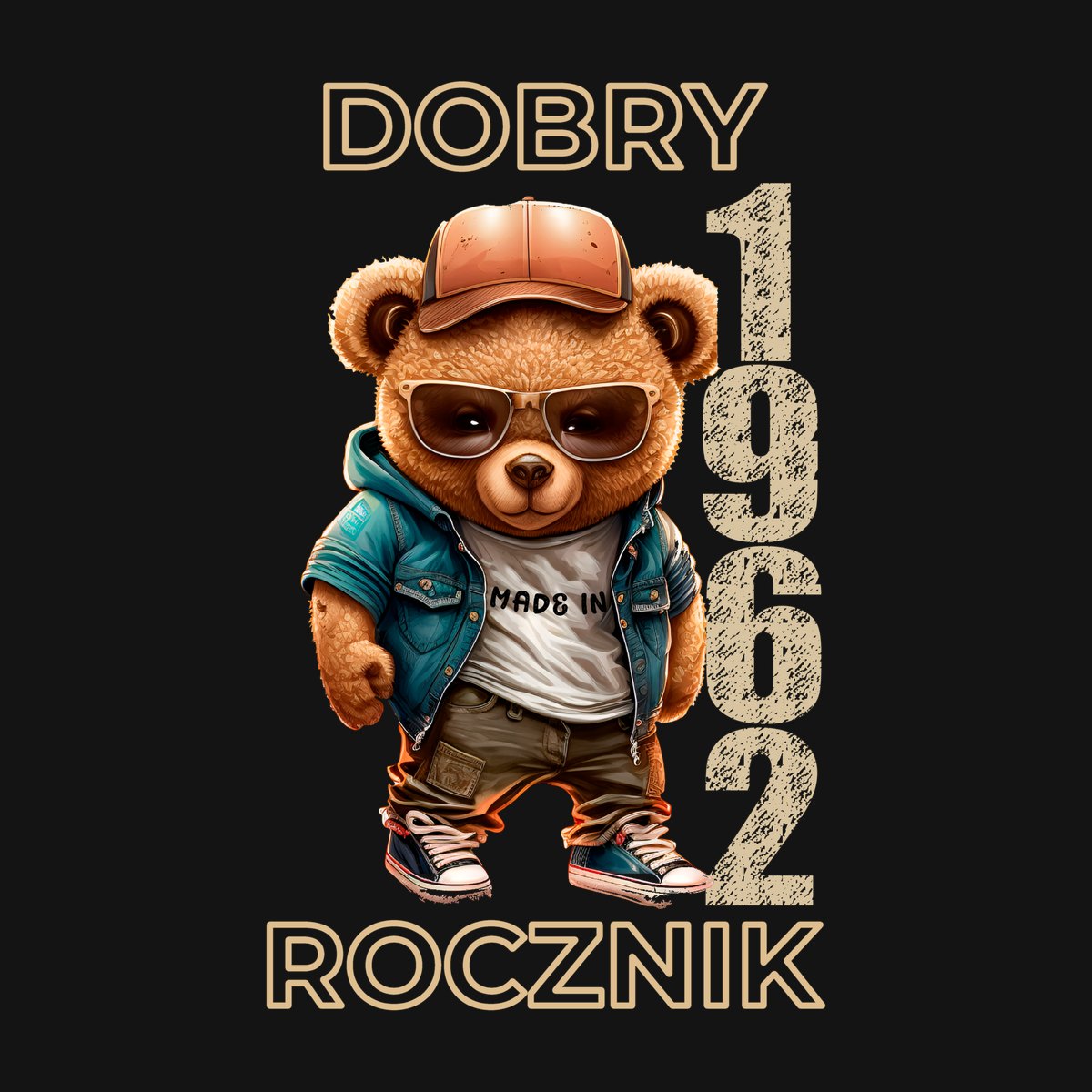 Koszulka damska czarna z misiem Dobry rocznik rocznik 1962 prezent na urodziny, zdjęcie 2