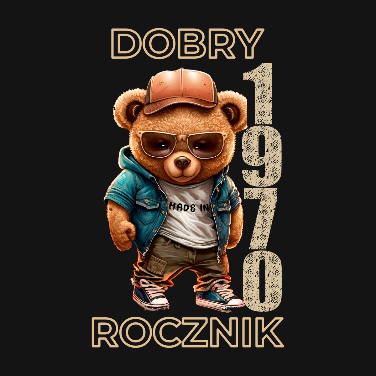 Koszulka damska czarna z misiem Dobry rocznik rocznik 1970 prezent na urodziny, zdjęcie 2