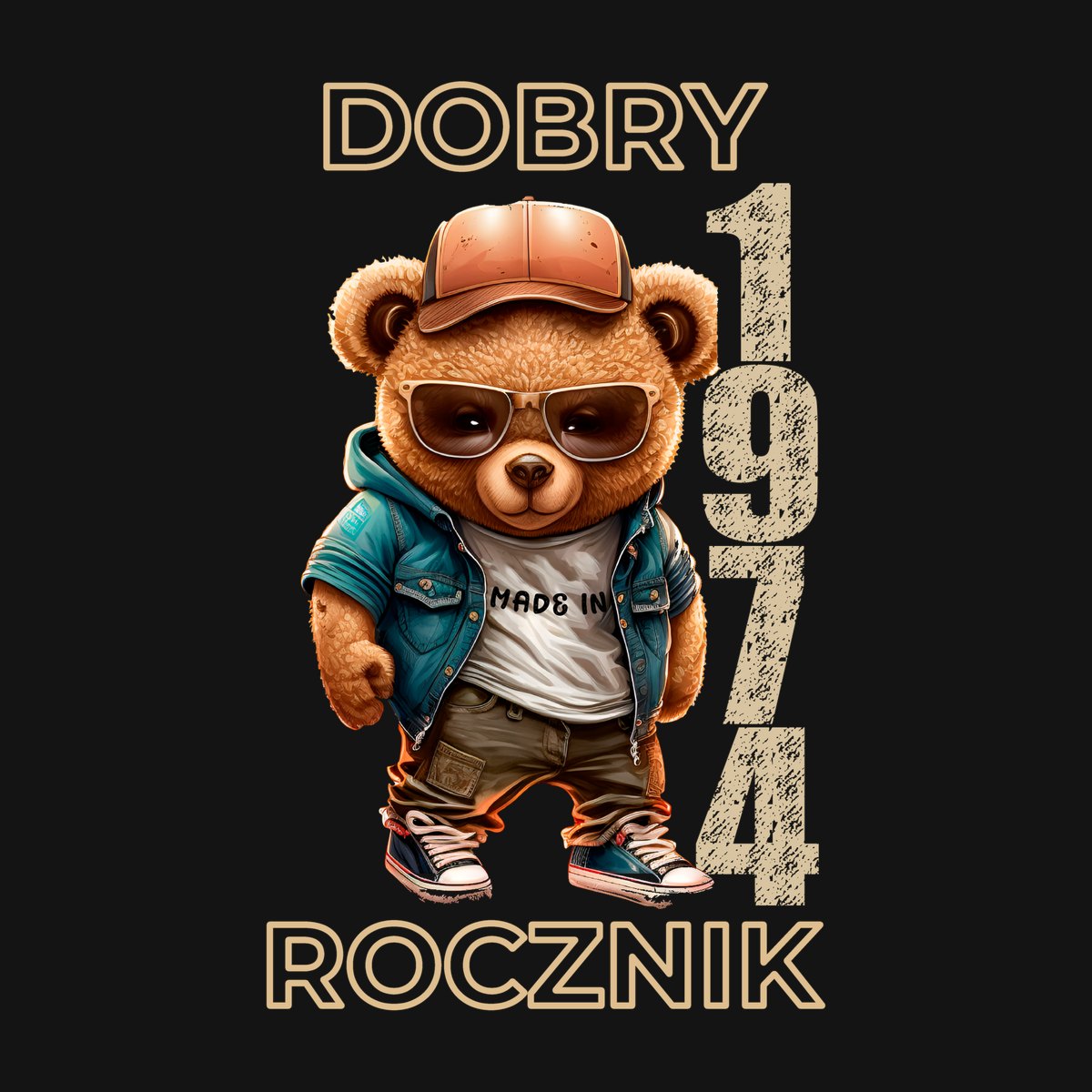 Koszulka damska czarna z misiem Dobry rocznik rocznik 1974 prezent na urodziny, zdjęcie 2