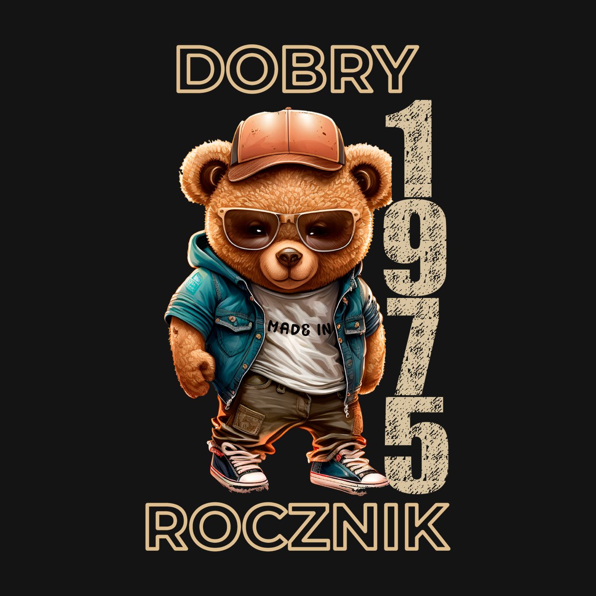 Koszulka damska czarna z misiem Dobry rocznik rocznik 1975 prezent na urodziny, zdjęcie 2