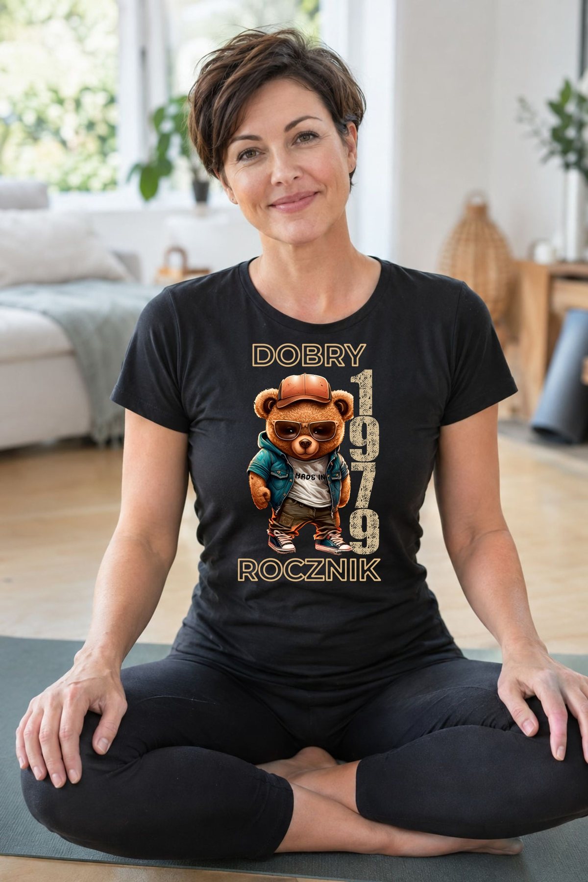 Koszulka damska czarna z misiem Dobry rocznik rocznik 1979 prezent na urodziny, zdjęcie 5